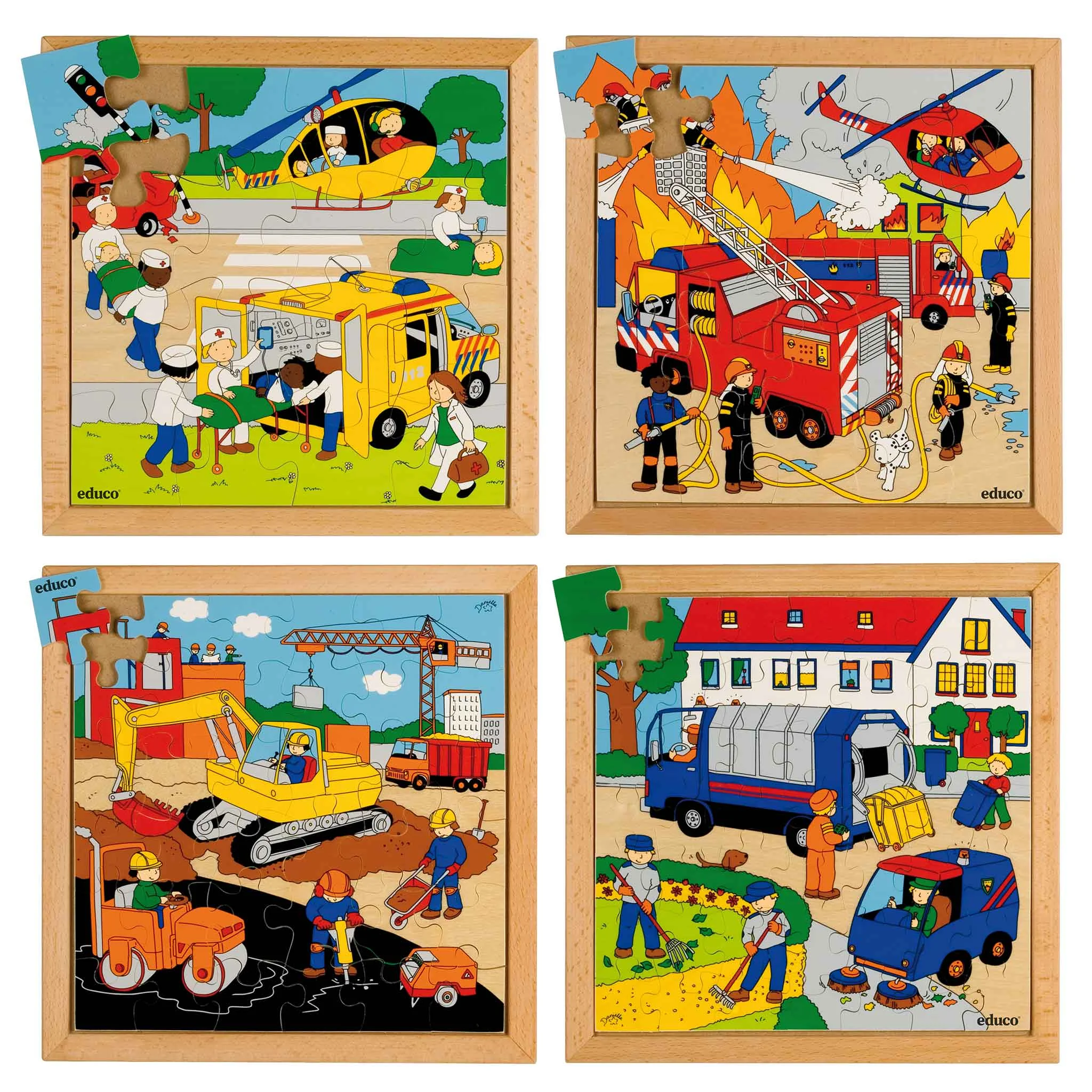 Bau-Set, Arbeitsfahrzeuge, Kinderpuzzle, Baustelle, Feuerwehr