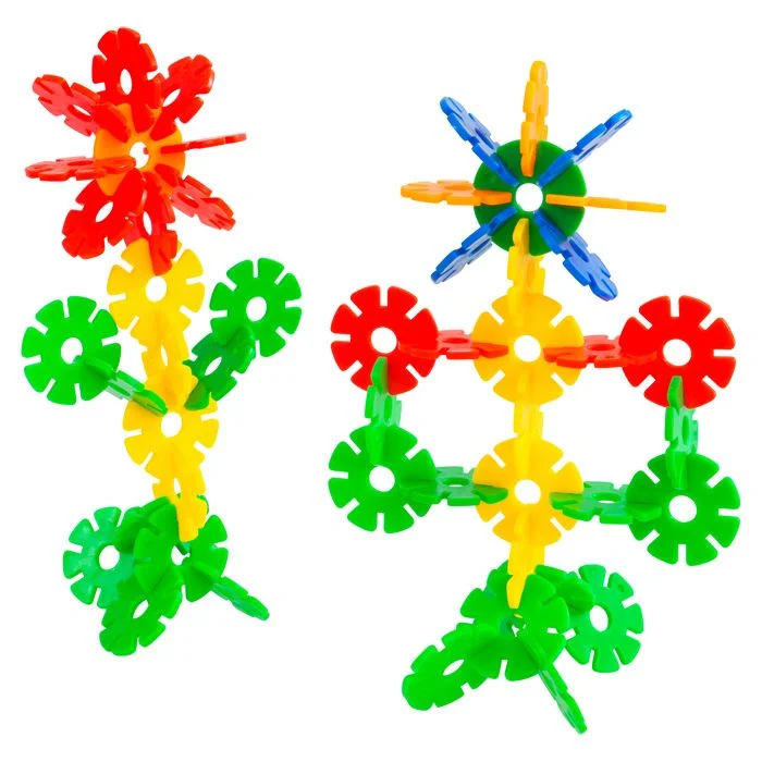 Konstruktions-Set, Kunststoffbausteine, Bunte Steckteile, Säule mit Zahnrädern, Spielzeugbausteine