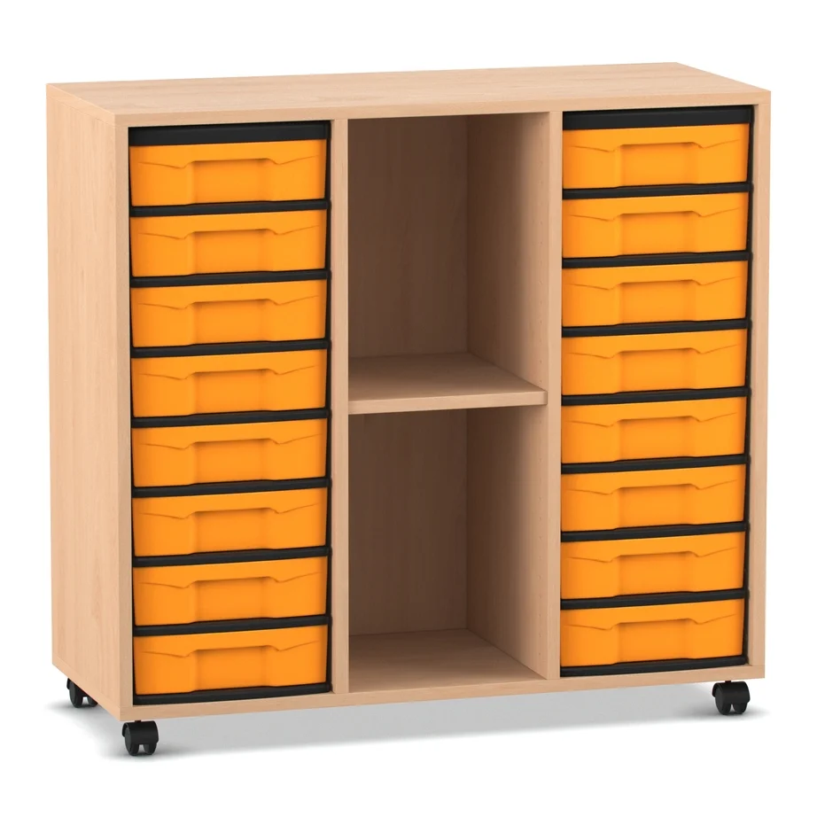 Klassenzimmerregal, 92,3 x 98,6 x 40,8 cm, mit 16 Boxen und 2 Fächern, Buche hell