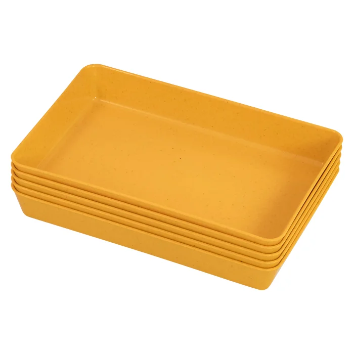 Servierplatte, Rechteckige Platte, Gelbe Platte, Melaminplatte, Stapelbare Platte