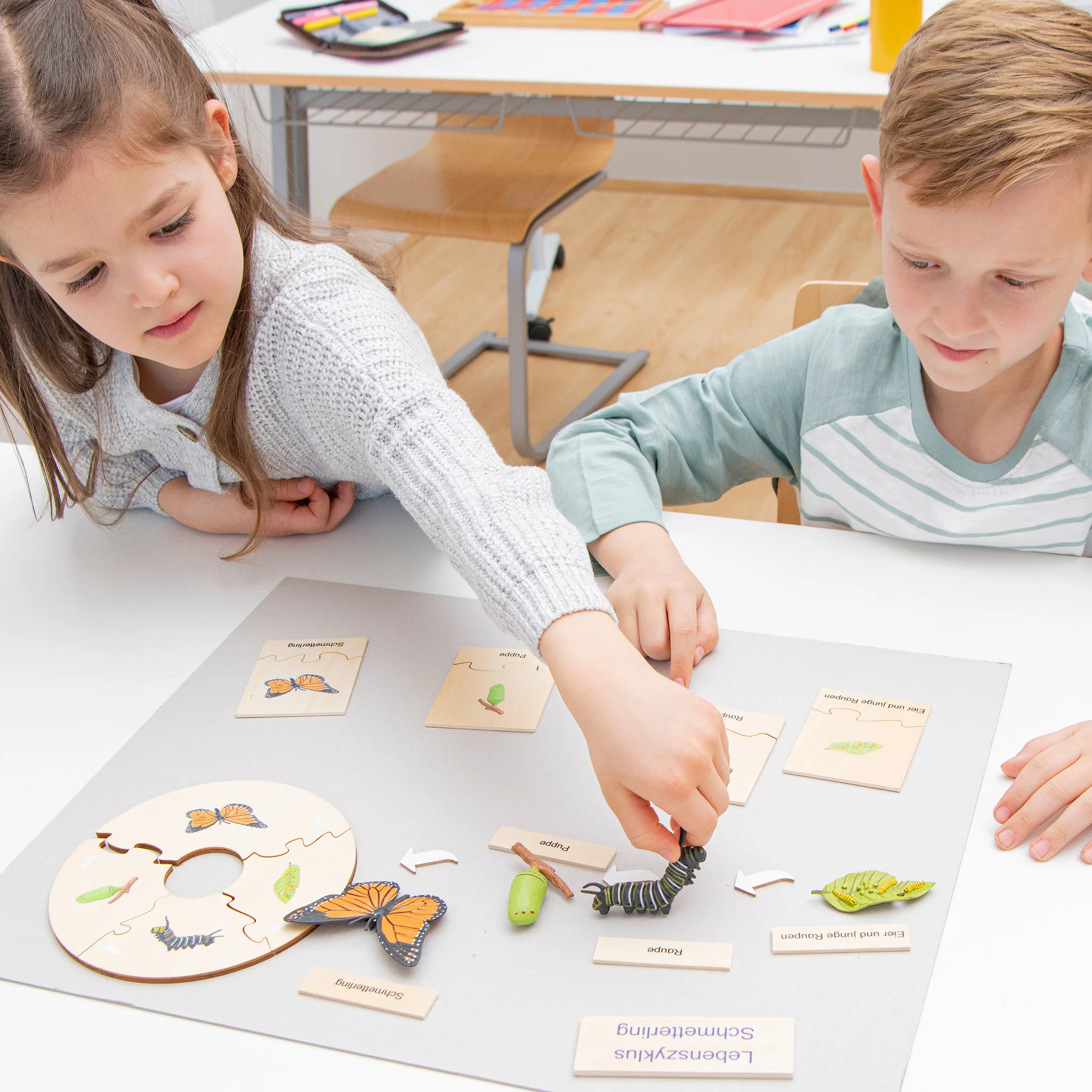 Lernspiel, Puzzle, Kartonteile, Schmetterling, Bauplatte