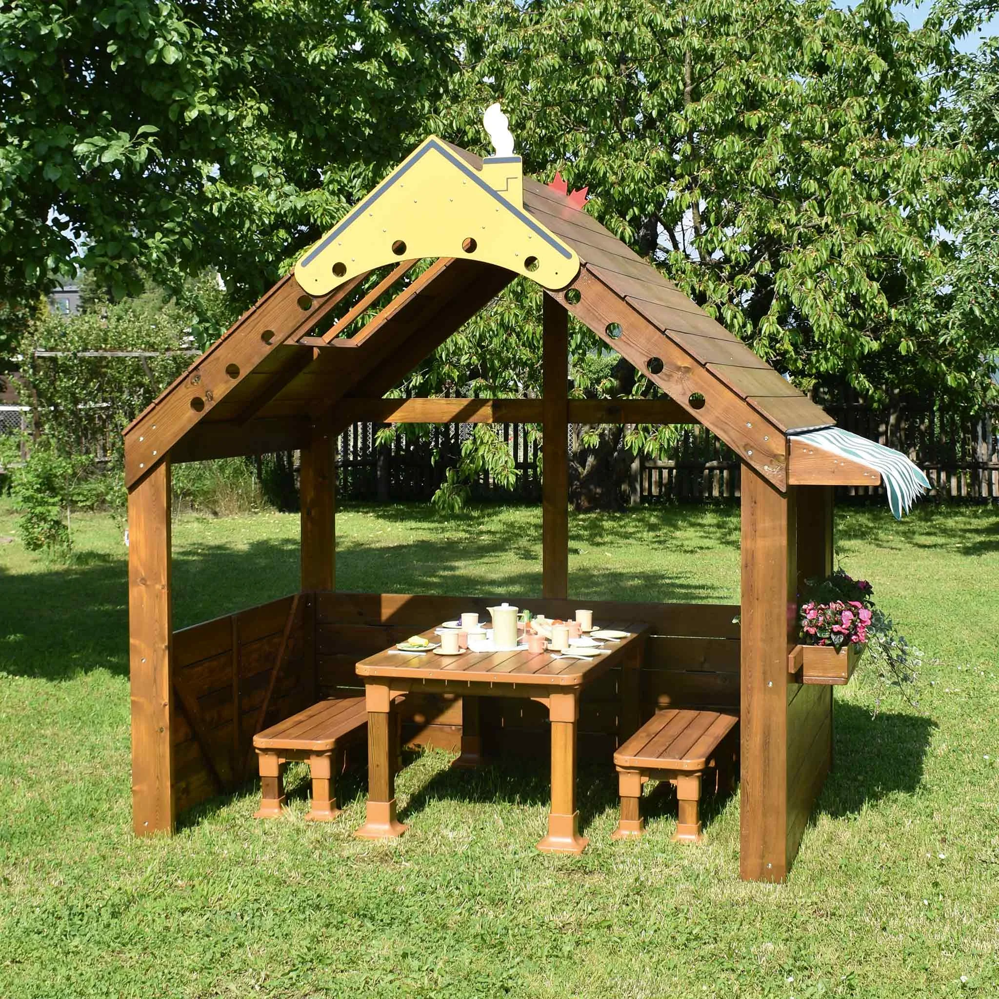 Holzpavillon, Kletterdach, Kleintisch, Gartenmöbel, Picknicktisch