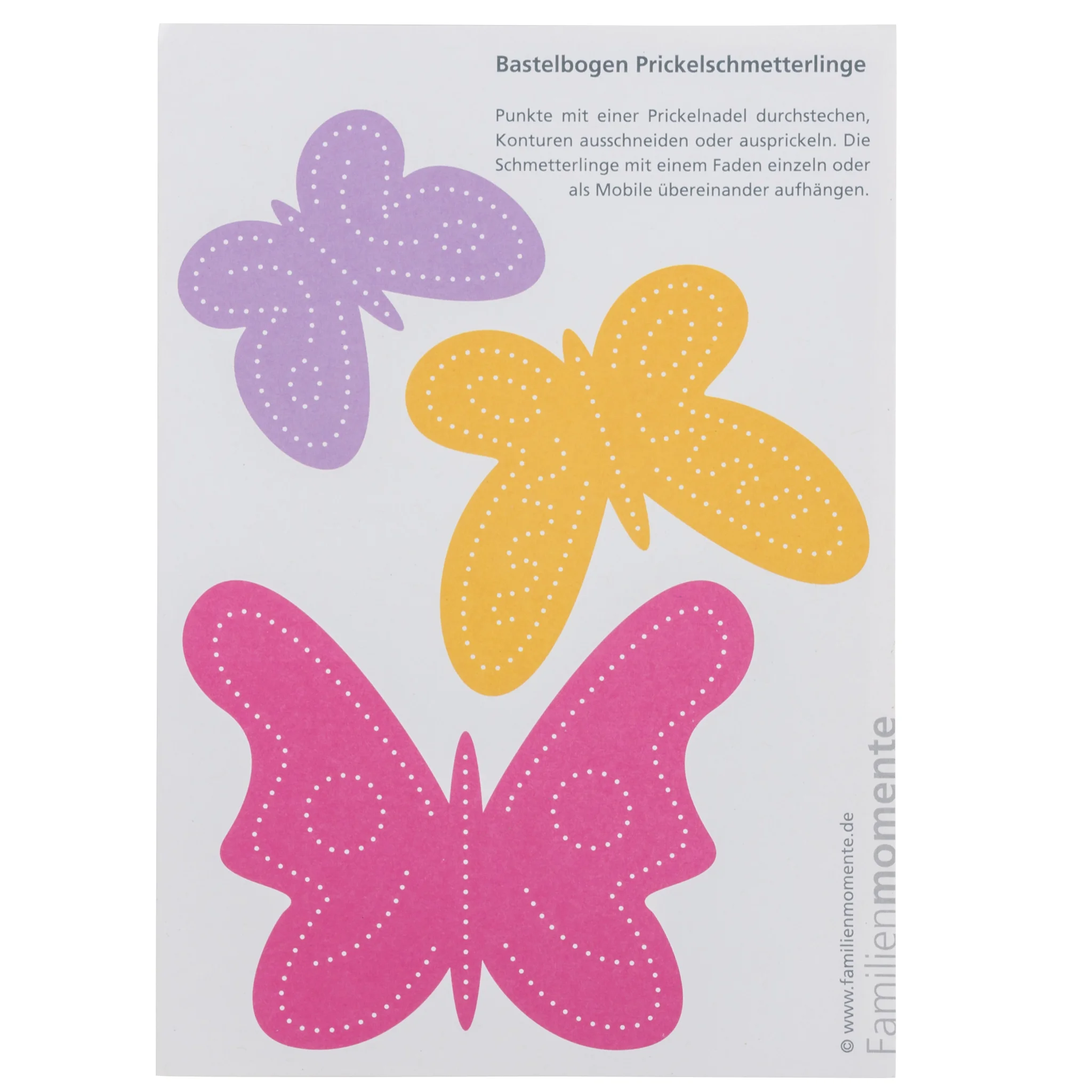 Schmetterlinge, Bastelvorlage, Prickelmasche, Kinderbasteln, Papierkunst