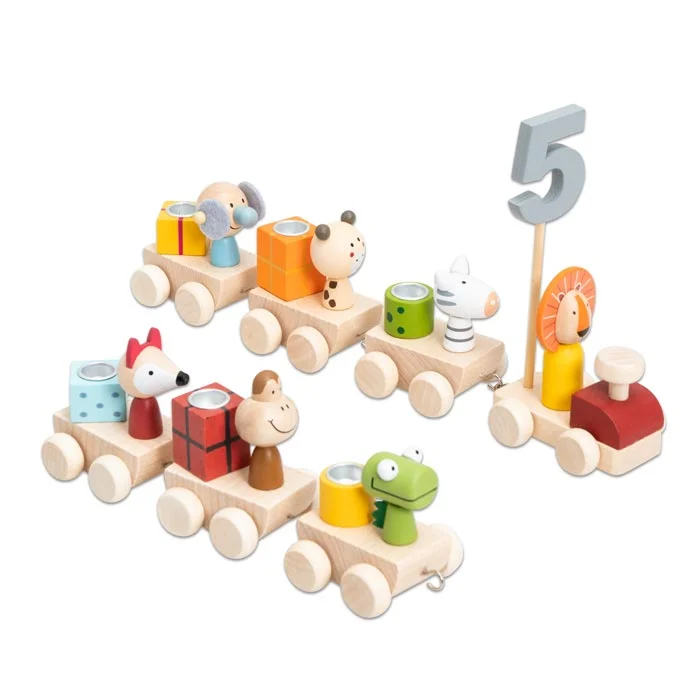 Holzzug,  Spielzeugzug,  Tierfiguren,  Nummer fünf,  bunte Blöcke