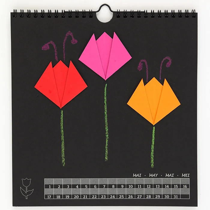 Origami, Blumen, Kalender, Wanddeko, Bunte Papierkunst