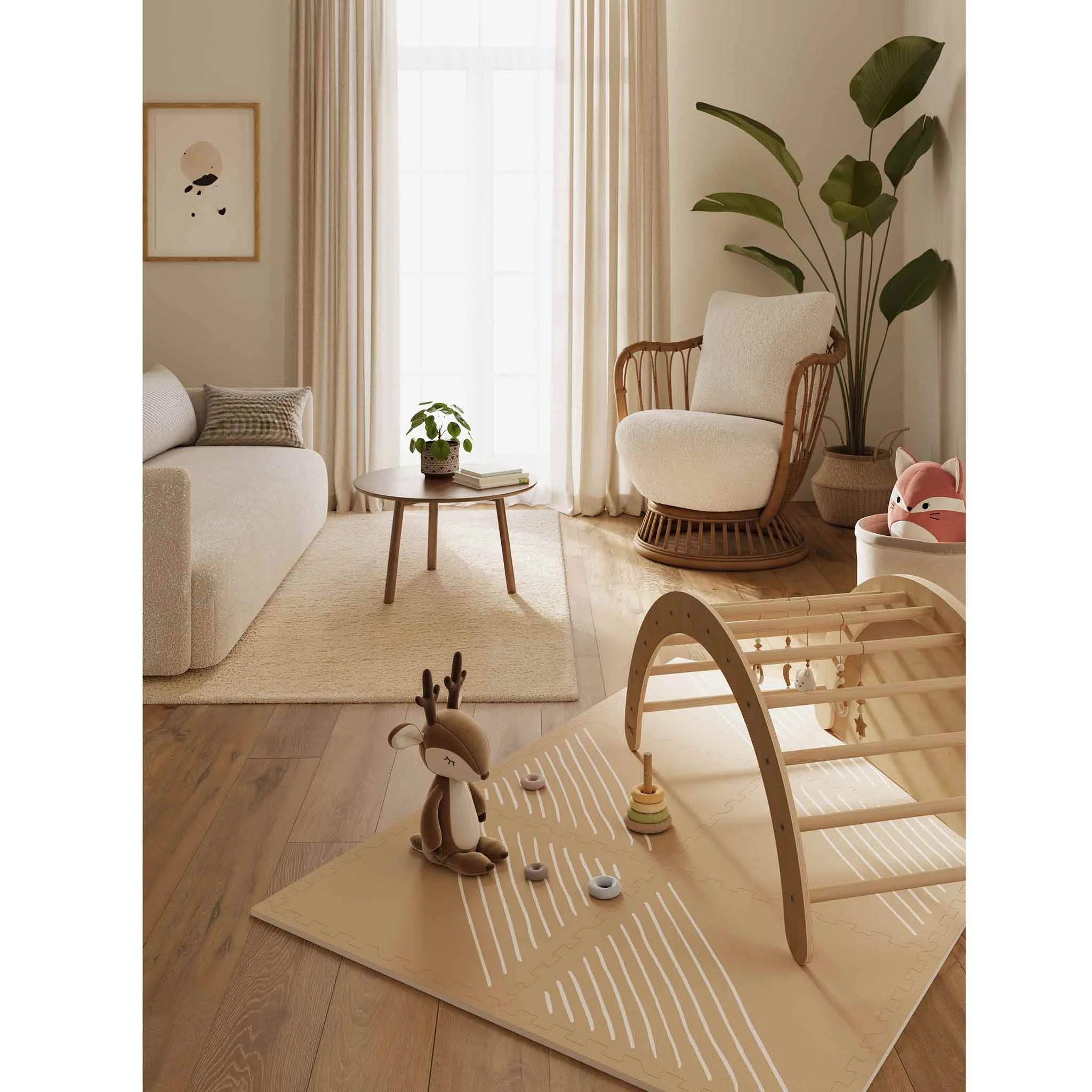 Wohnzimmer, Spielmatte, Kinderzimmer, Holzspielzeug, Pflanzen