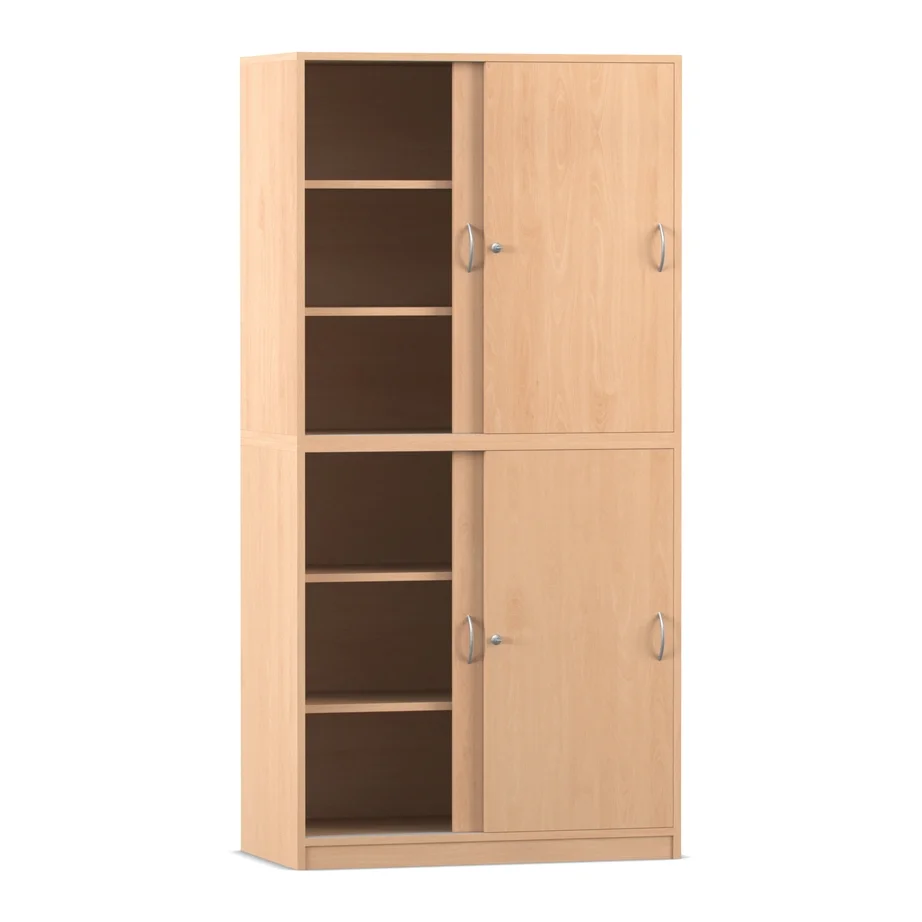 Halb-Schiebetürenschrank - ohne Mittelwand, 4 verstellbare Böden, Buche hell