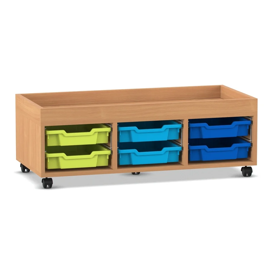 Low cabinet, Storage cart, Wooden cabinet, Colorful bins, Castors wheels