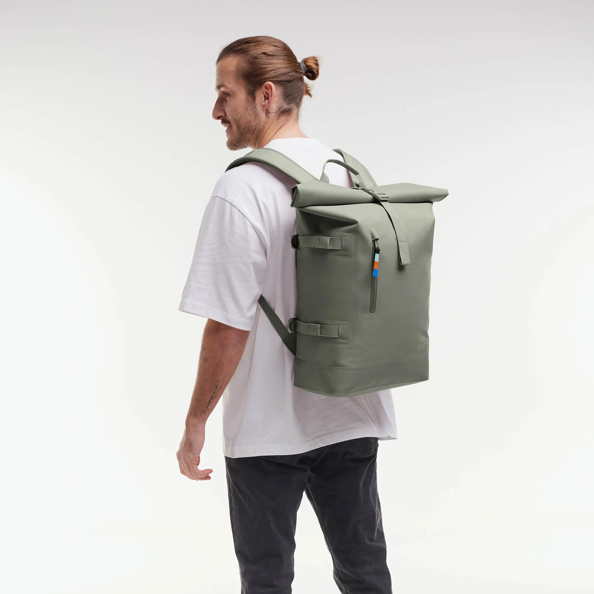 Rucksack, Backpack, Grün, Rolltop, Seitentasche