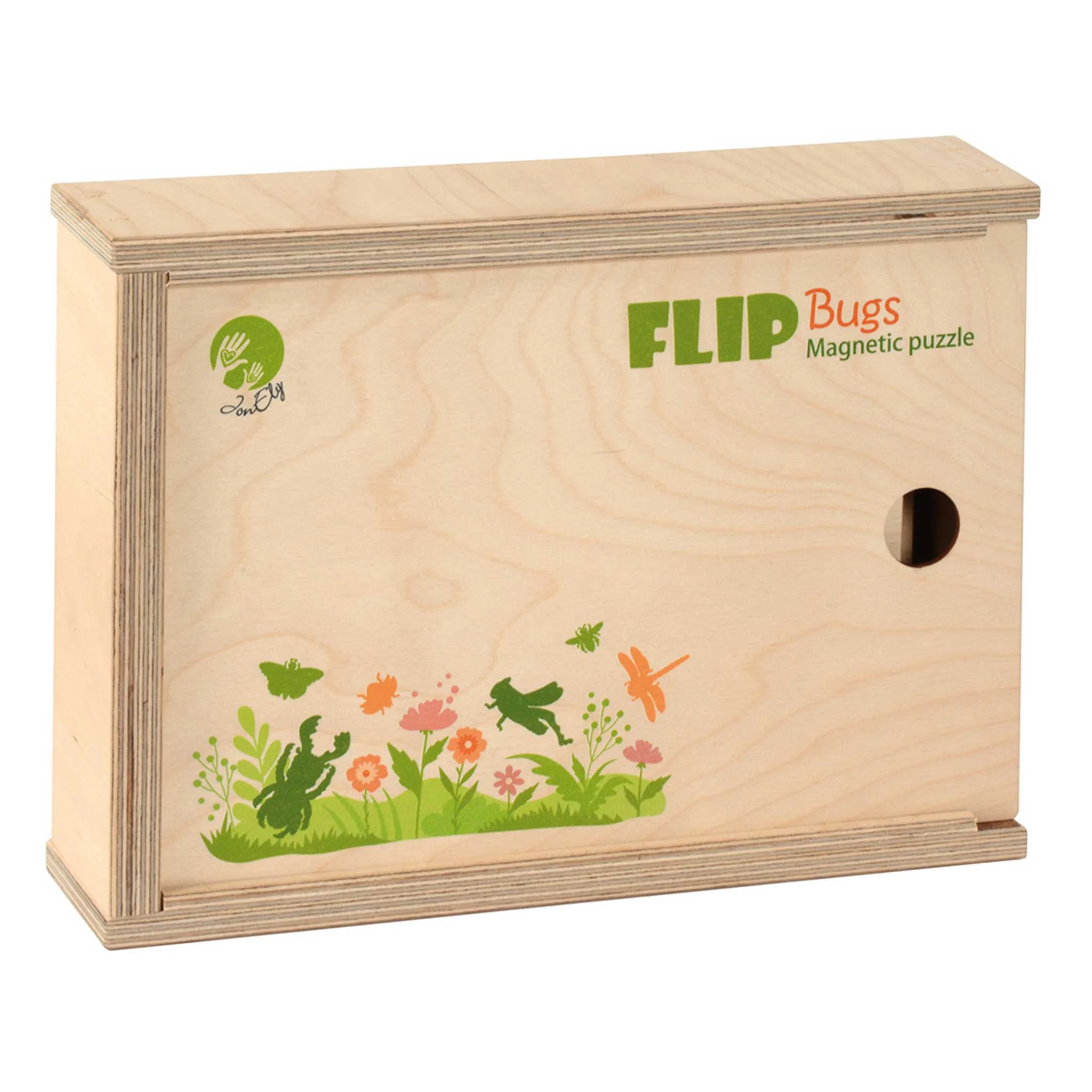 Holzbox, Magnetpuzzle, Flugbugs, Blumenmotiv, Kinderspielzeug