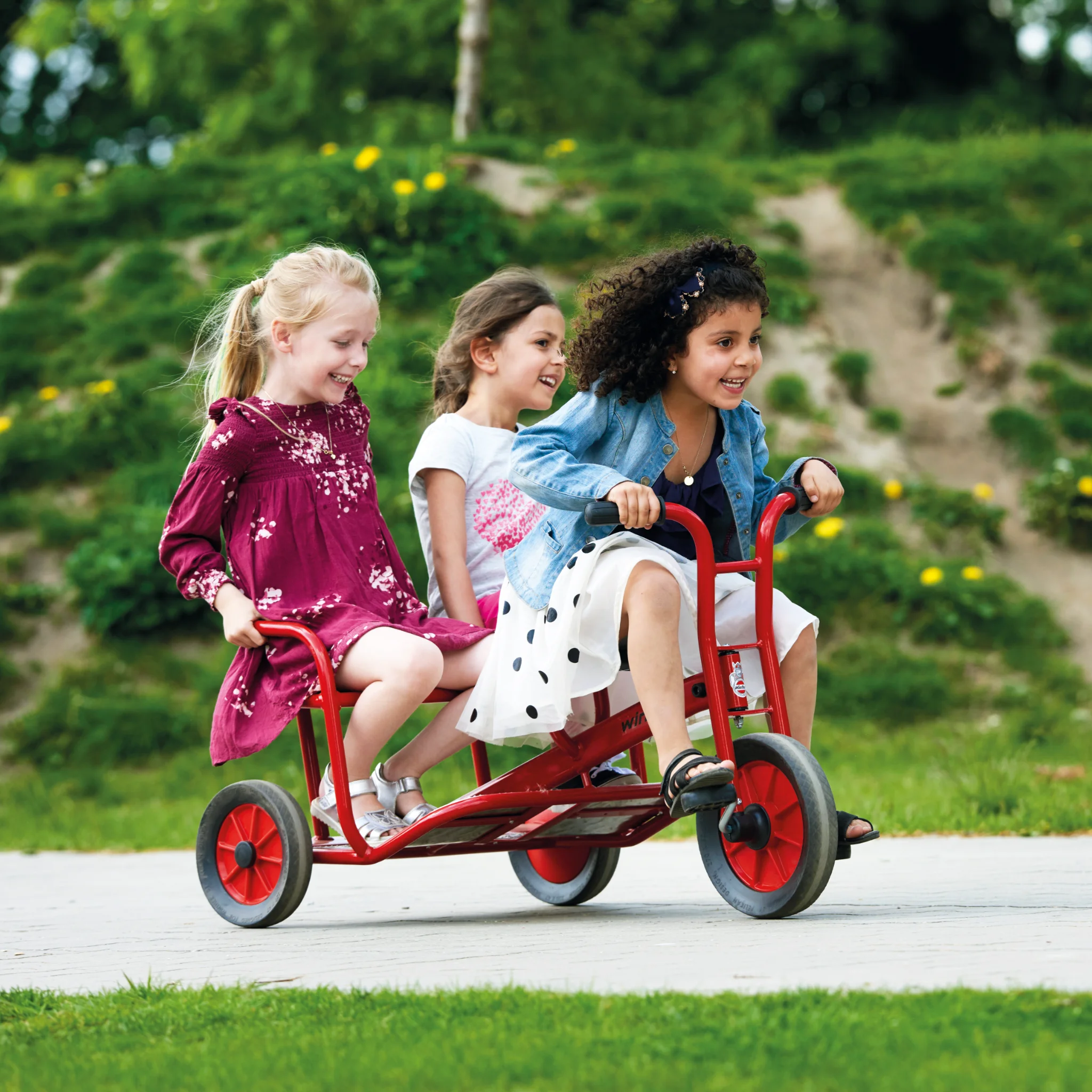Kinderwagen, Dreirad, Rot, Gartenpark, Spielplatz