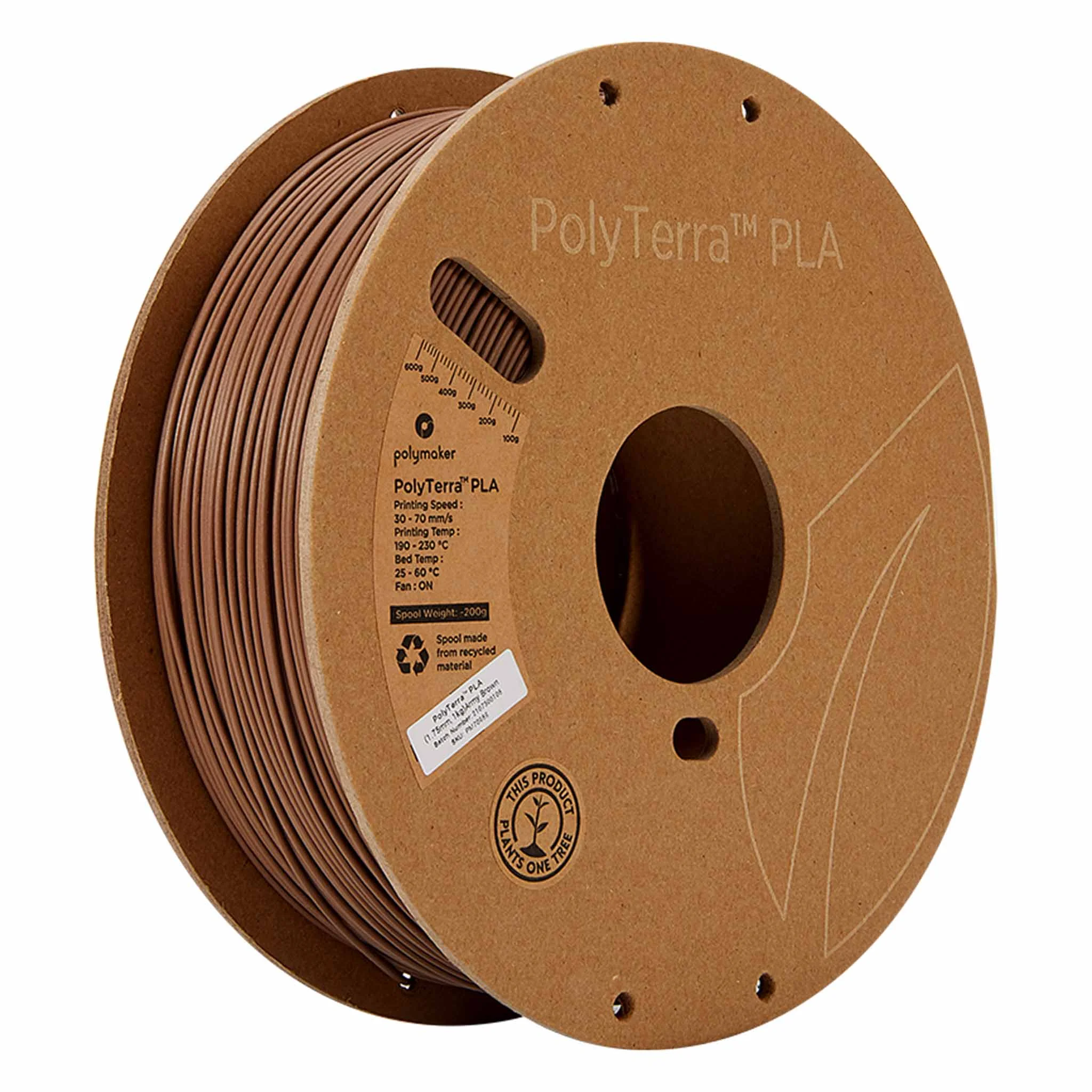 PLA Filament, 3D-Druck Filament, braun, Spule, PolyTerra