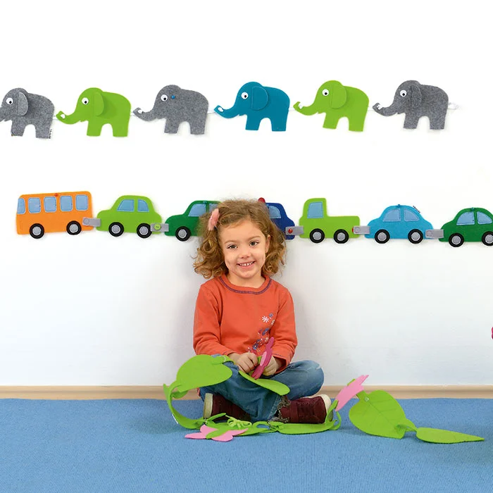 Spielzeugelefanten, Wanddeko, Kinderzimmer, Autoreifen, Pappe/Filz