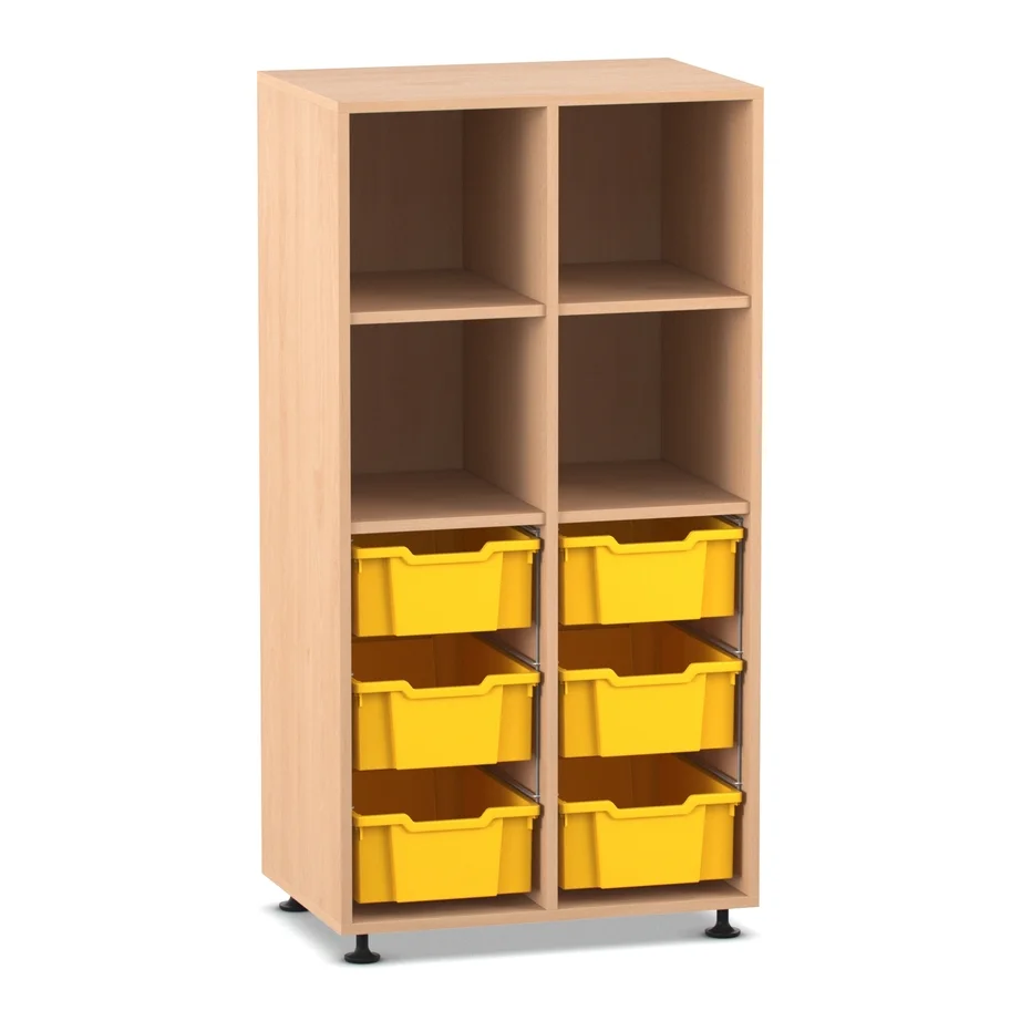 Mittelhohes Regal, 143,9 x 73,1 x 48, mit 6 Boxen und 4 Böden, Buche hell