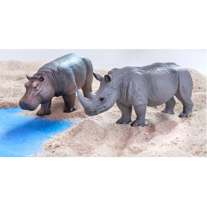 hippos, hippopotamus, figurines, sand, water