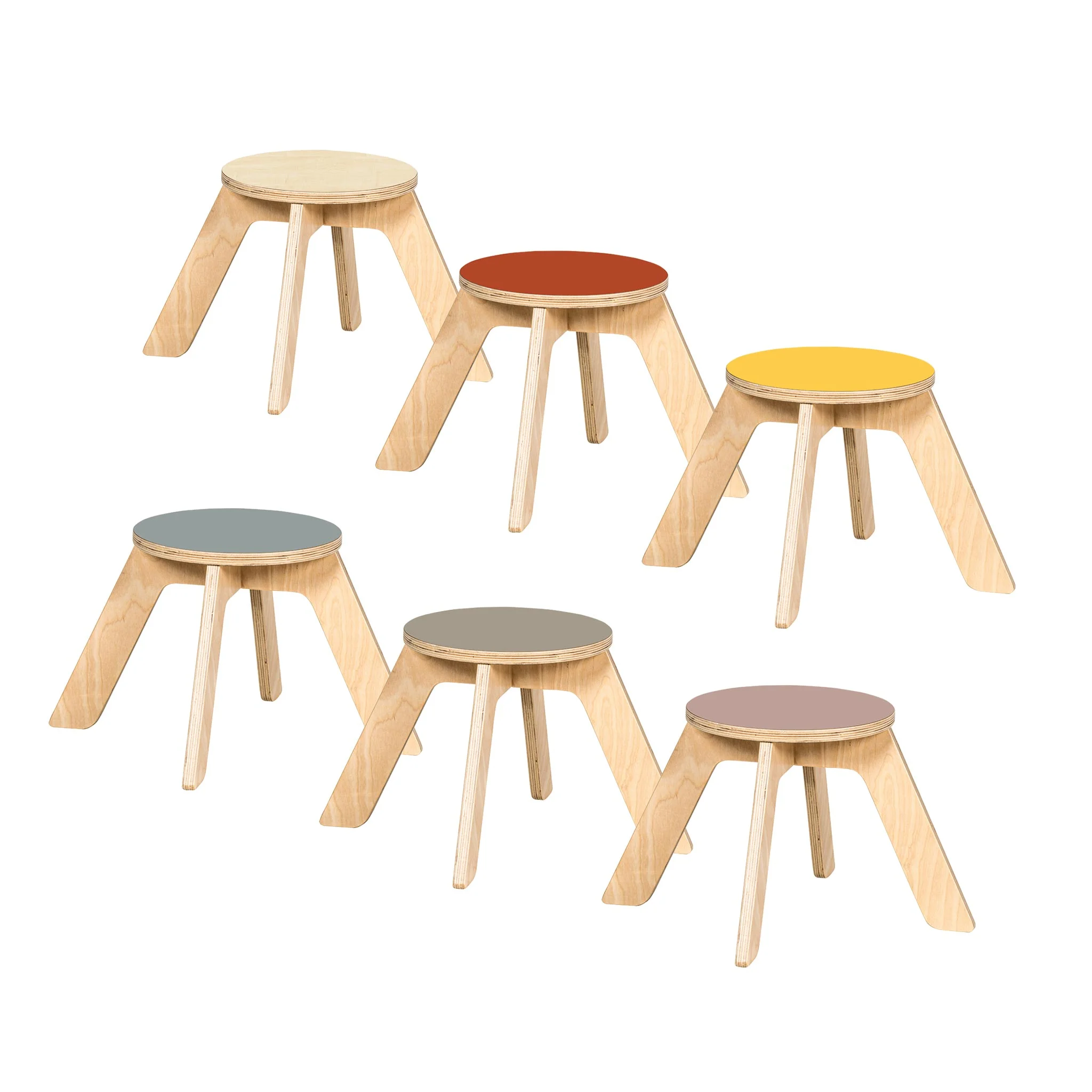 Holzstuhl, Stuhl-Set, runde Sitzfläche, vierbeiniger Stil, farbenbild