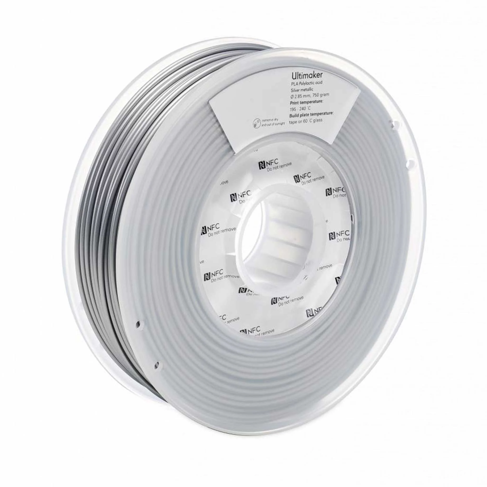 3D-Druck Filament, PLA Filament, Silber, Spule, NFC Aufkleber