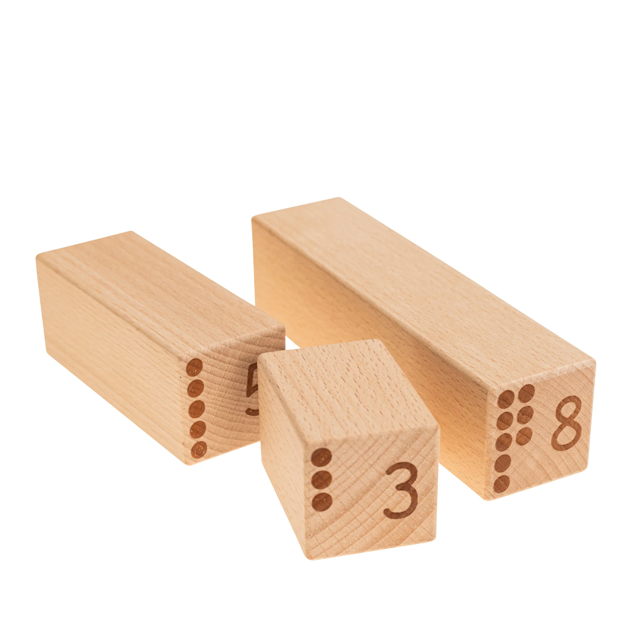 Holzbausteine, Bausteine, Zahlenspiel, Holz, Dreier- und Achterblocke