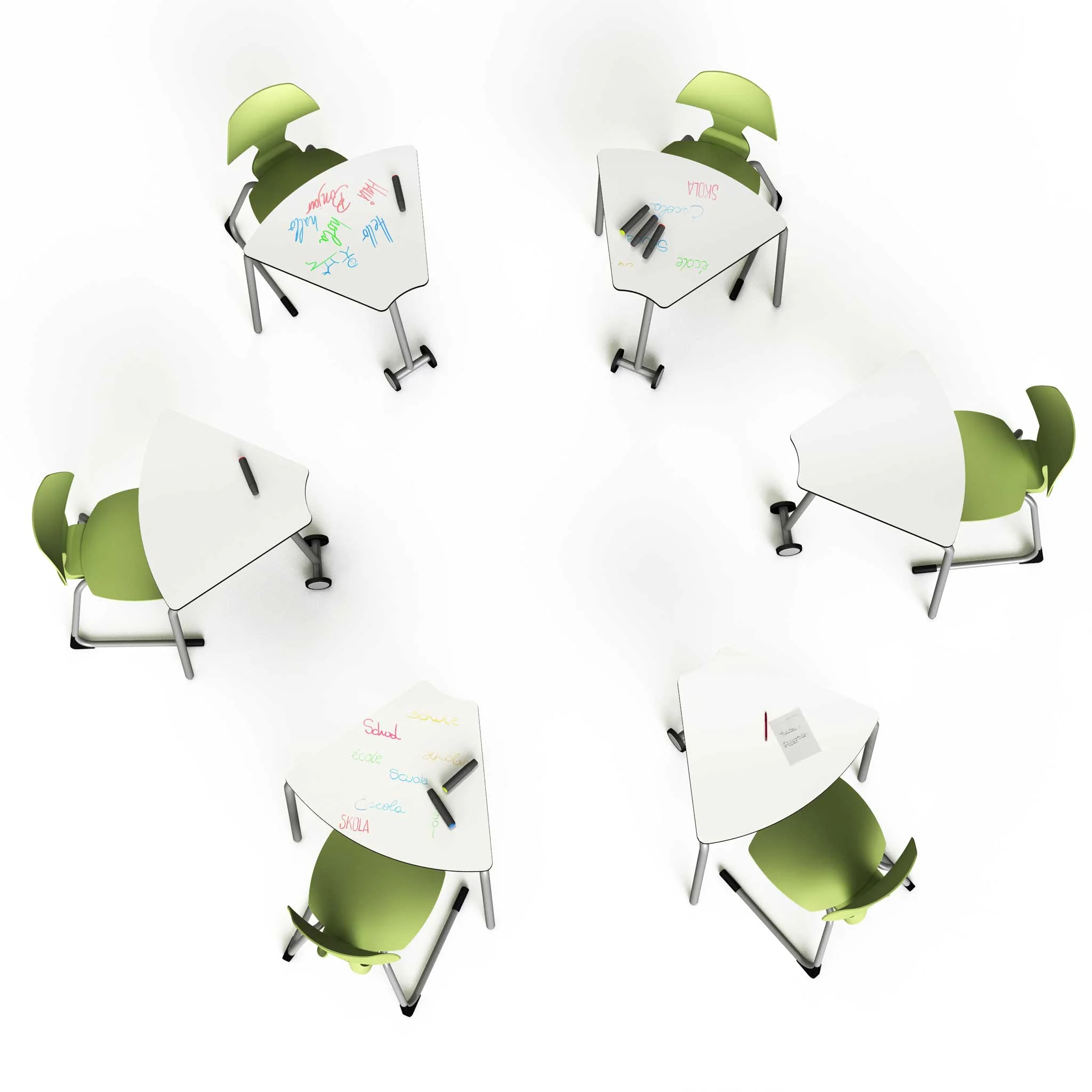 klassenzimmer, tisch, stuhl, grün, gruppe