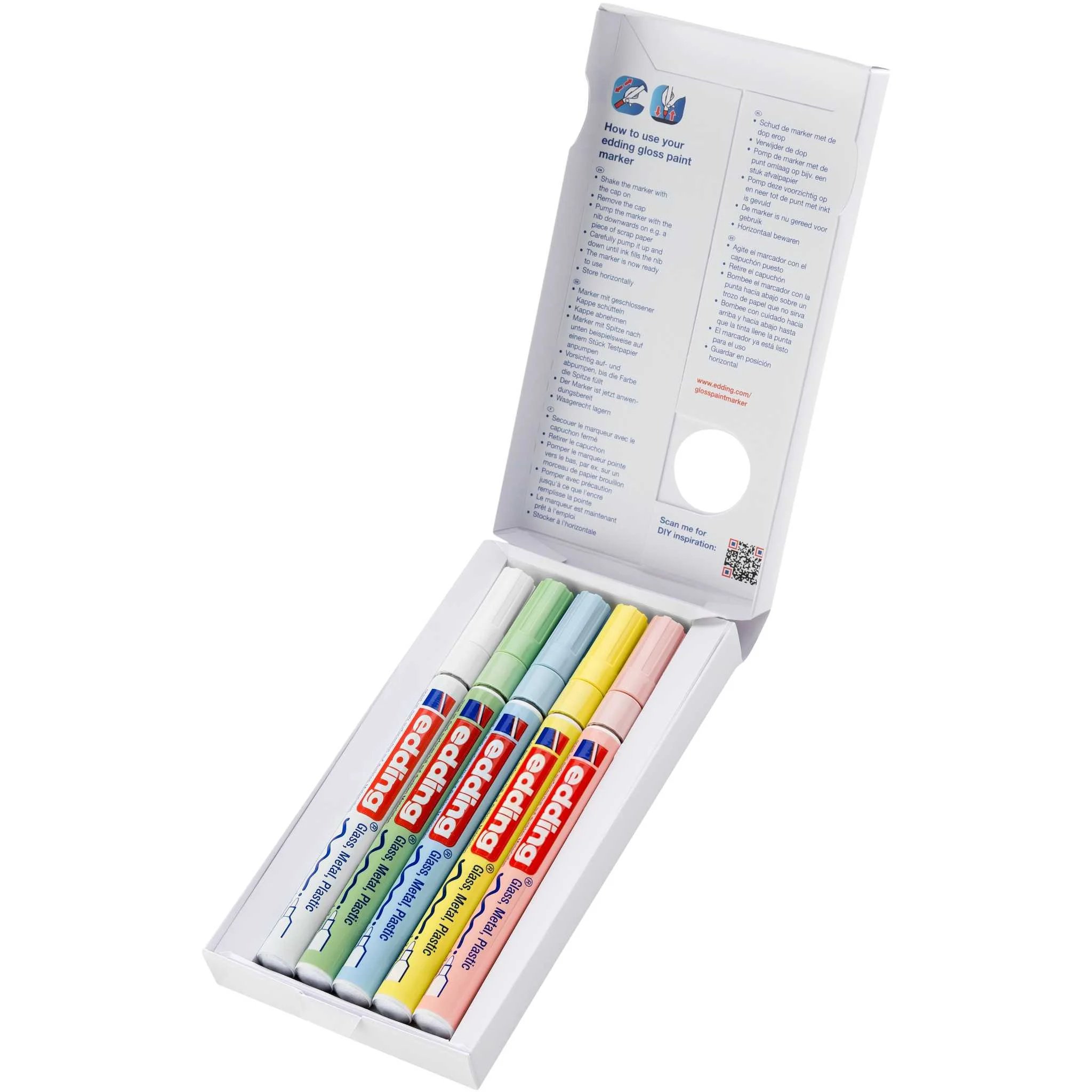 Glasmalstifte, 5er-Set, Pastellfarben, Metall- und Kunststoffoberflächen, Stiftmarker