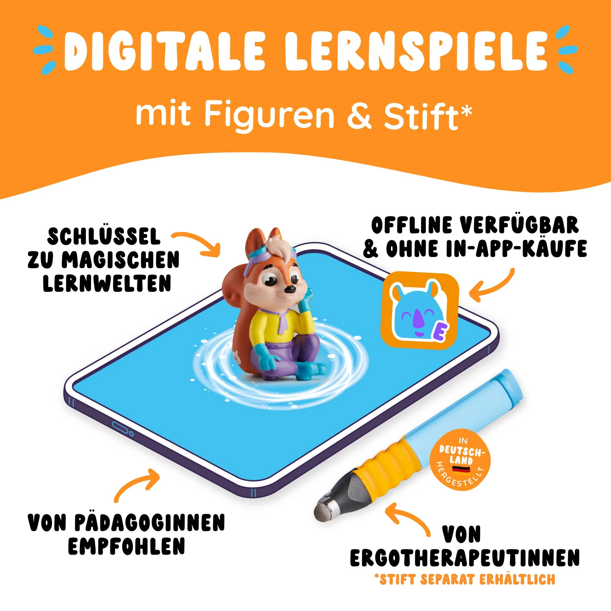 Spielzeugfigur, Pointerhalter, Stift, Tablet, Ergotherapeutisch