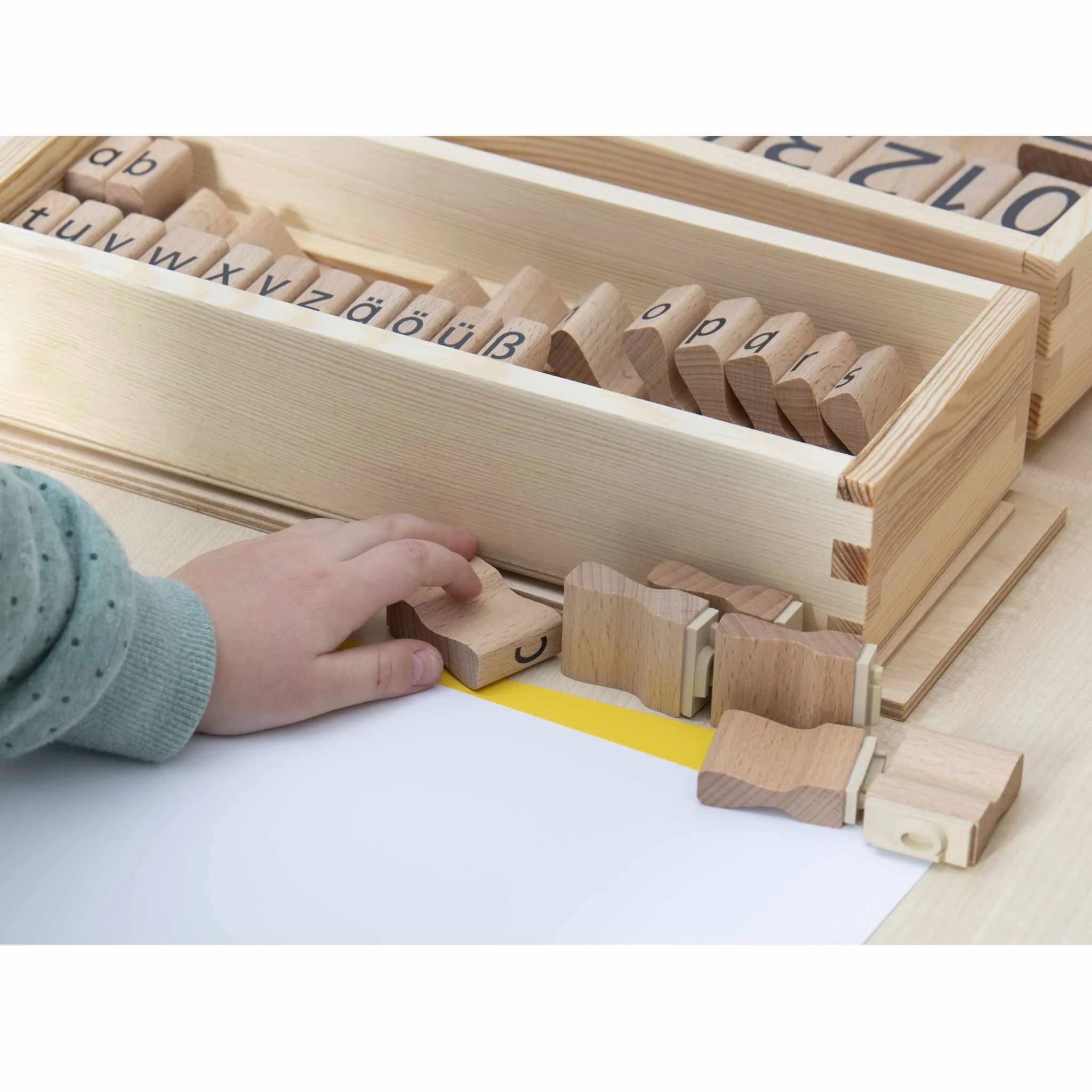 Holzbuchstaben, Laufstempel, Alphabet, Stempelset, Kinderspielzeug