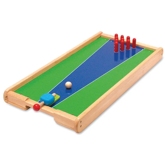 Mini-Kegelbahn, Holzspielzeug, Pull-String-Launcher, Grün Blau, Ballspiel
