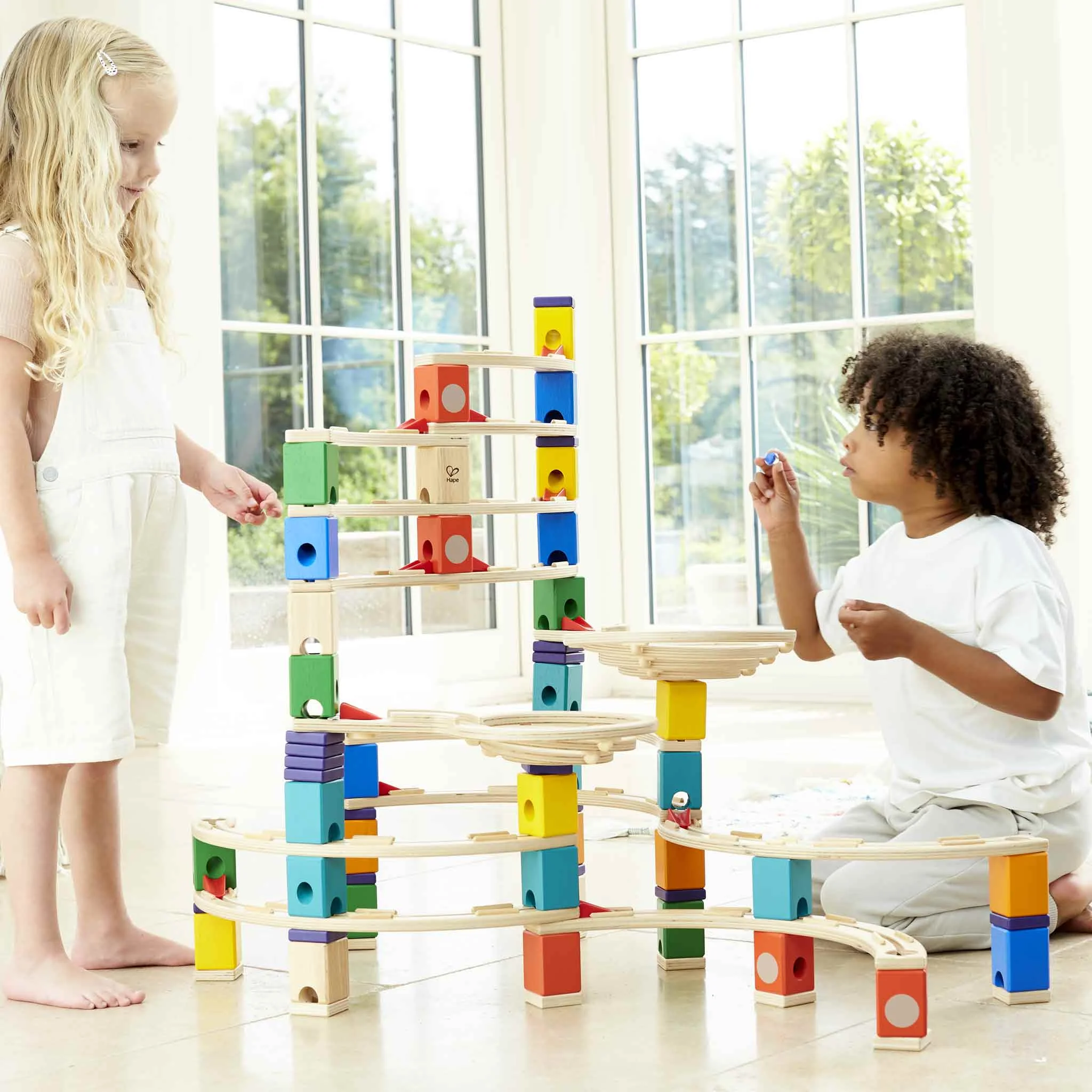 Kugelbahn, Holzbausteine, Bausatz, Kinderspielzeug, Farbblocks