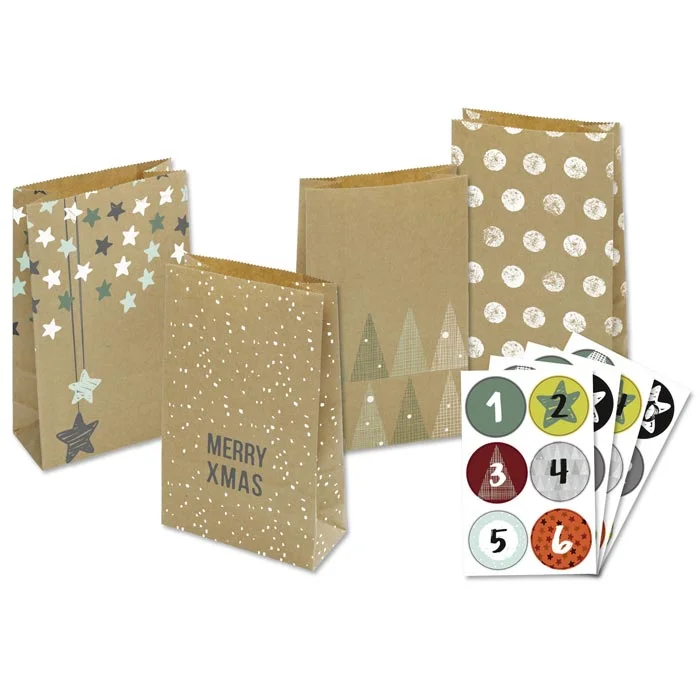 Geschenktüten, Muster, Kraftpapier, Weihnachten, Adventskalender