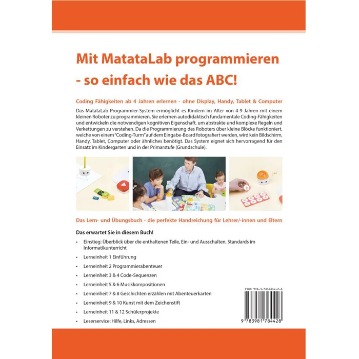 Buchrückseite, Werbeheft, MatataLab, Kinderbuch, Vorder- und Rückseite