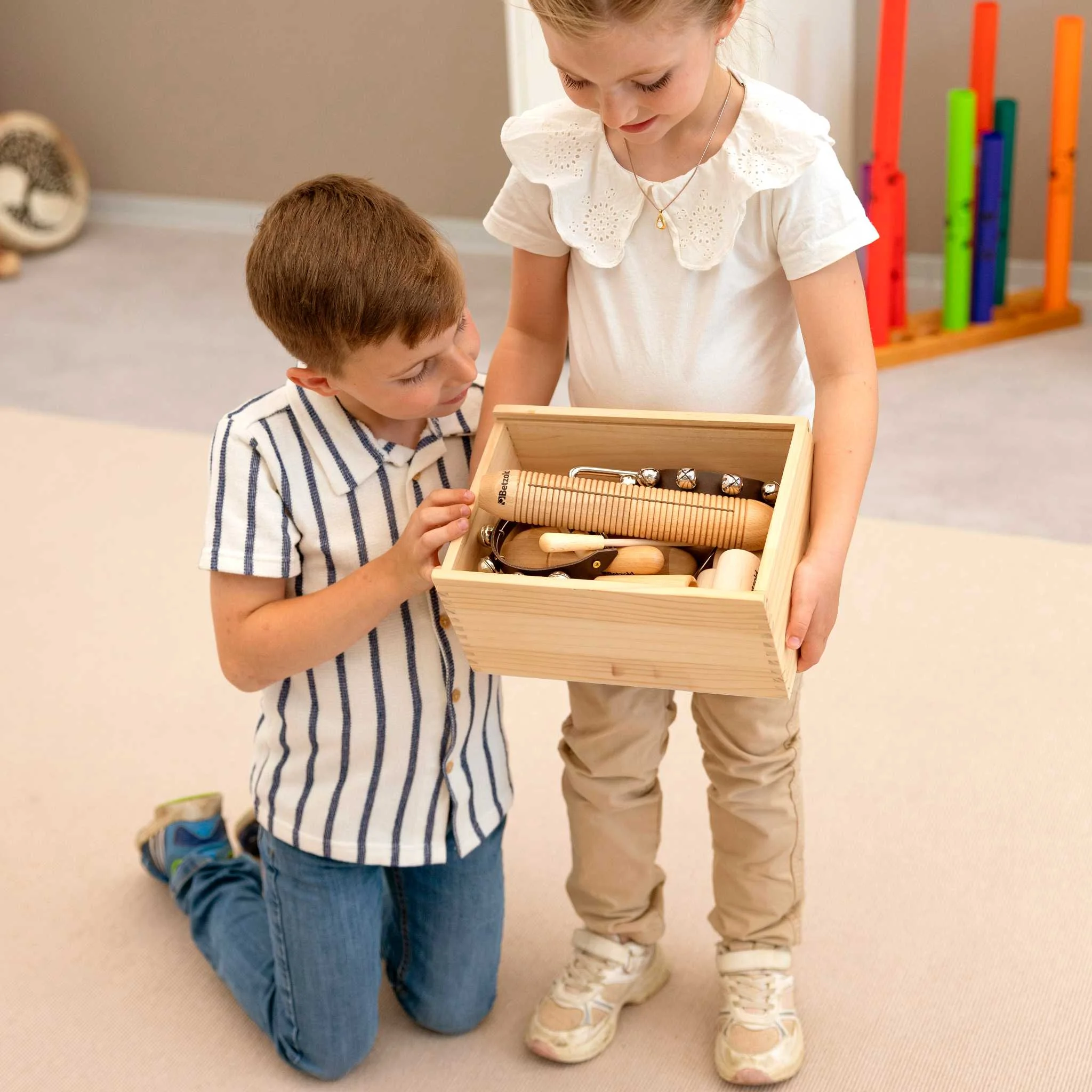 Holzspielzeug, Musikinstrumenten-Block, Rasseln, Percussion Box, Kinderwerkzeug