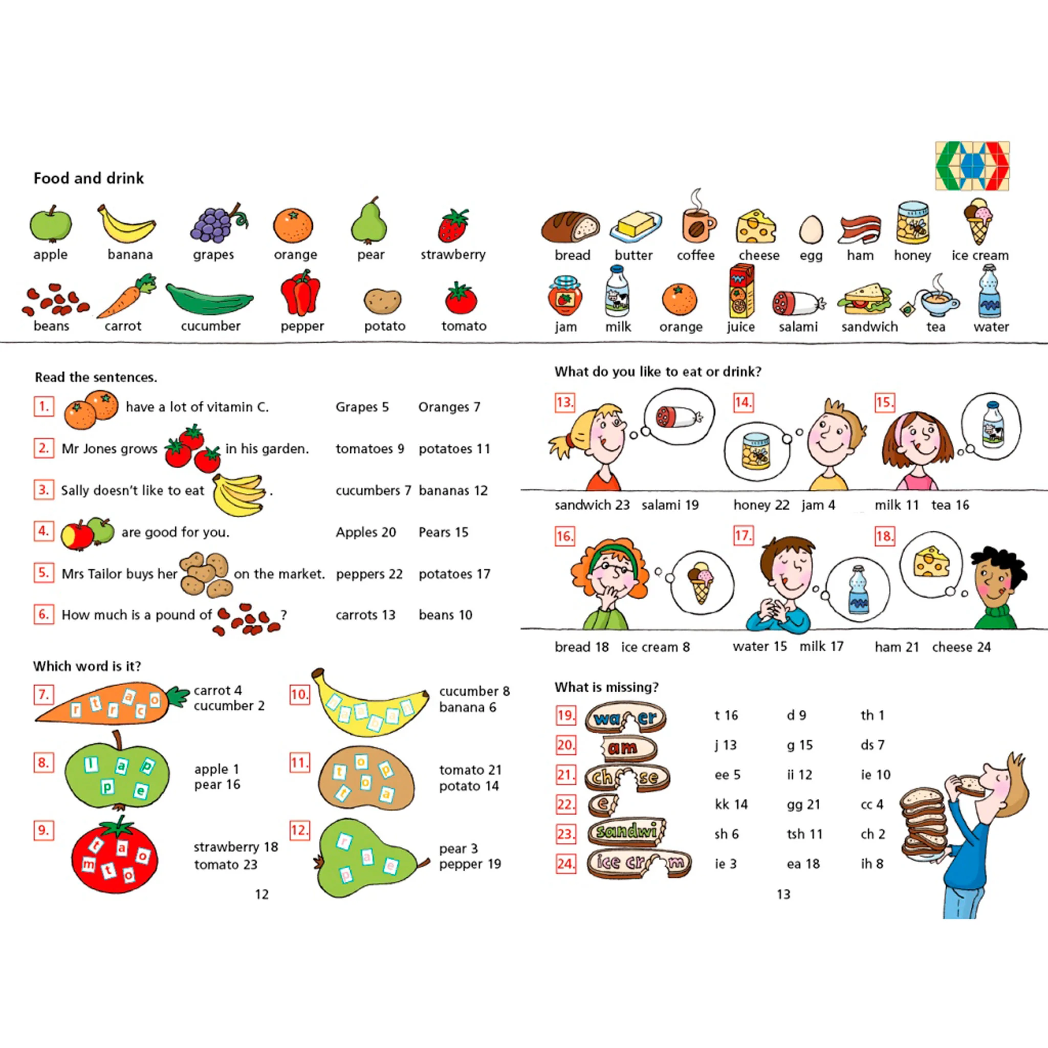 fruits et légumes, icônes alimentaires, illustration colorée, éducation visuelle, alimentaire éducatif