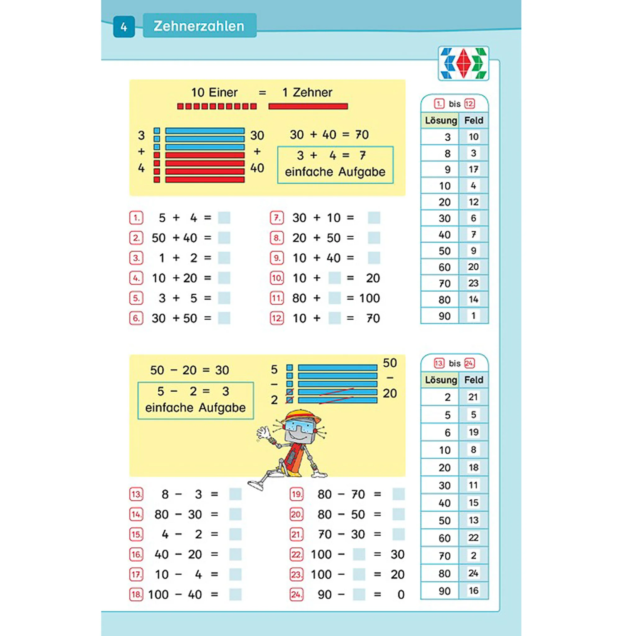 Mathematik, Aufgabenblatt, Zehnerzahlen, Addition, Subtraktion