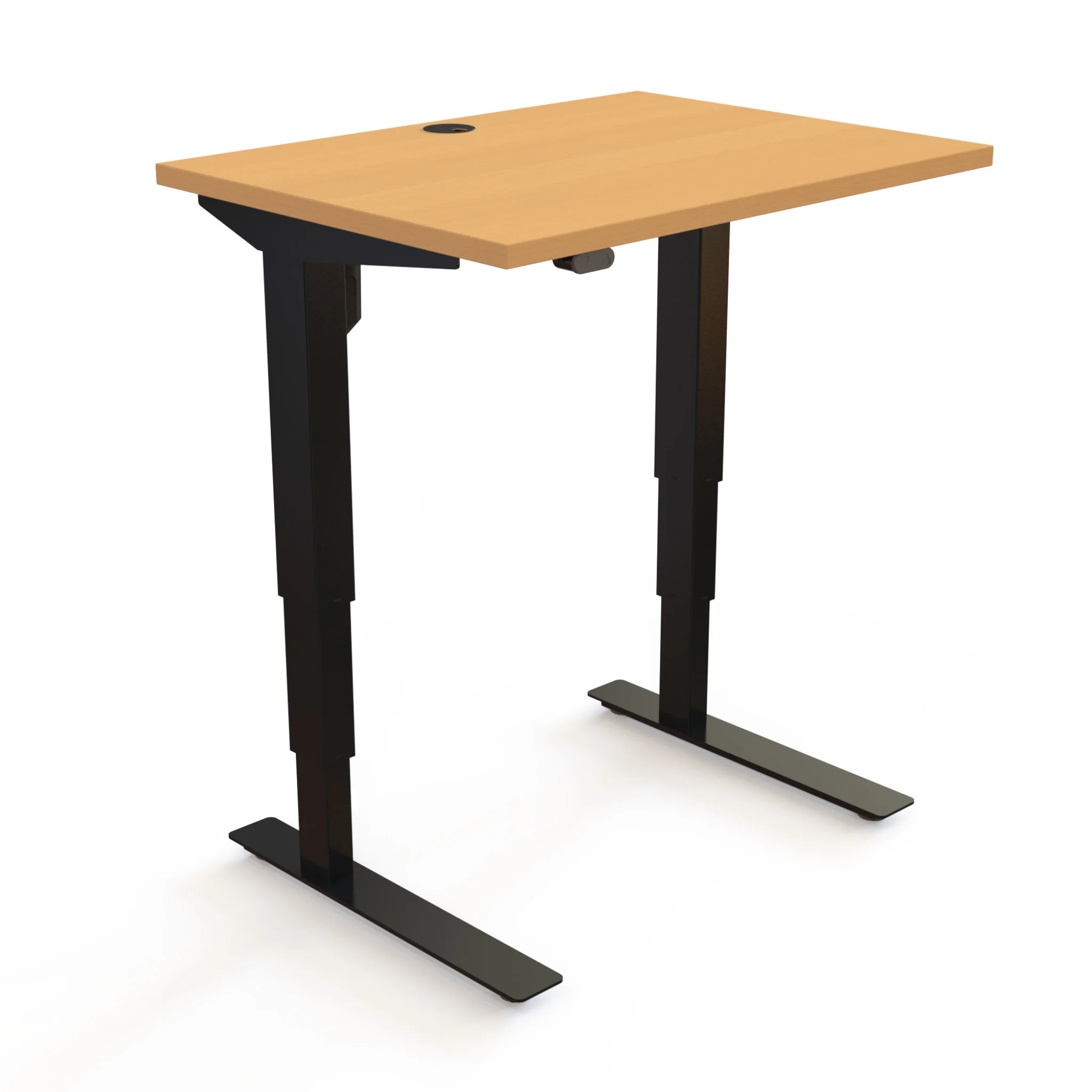 Schreibtisch, Stehschreibtisch, Holzplatte, schwarze Metallbeine, verstellbare Höhe