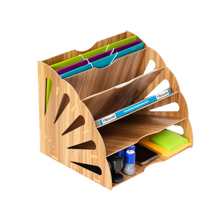 Organizer, Schreibtisch-Organizer, Holz, Bunte Fächer, Schreibwaren
