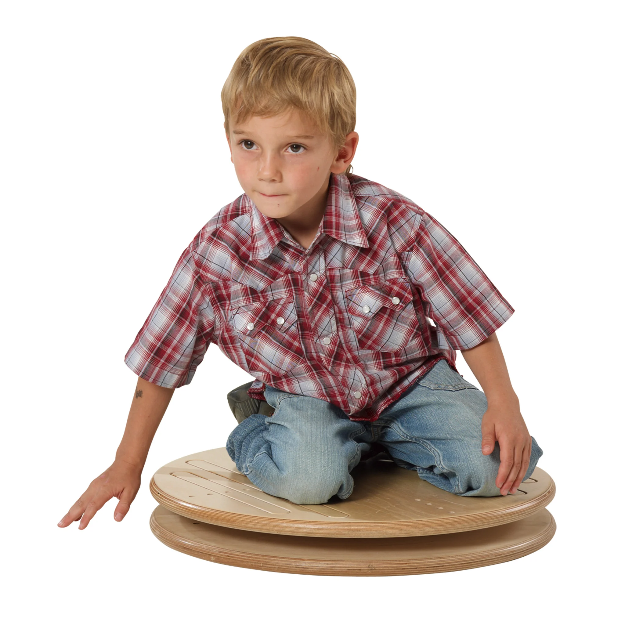 Kinder, Plattform, Holzplatte, Karohemd, Jeans
