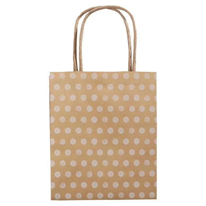 brauner Beutel, Papiertragetasche, Punktemuster, Geschenktasche, Tragschlaufe Tasche