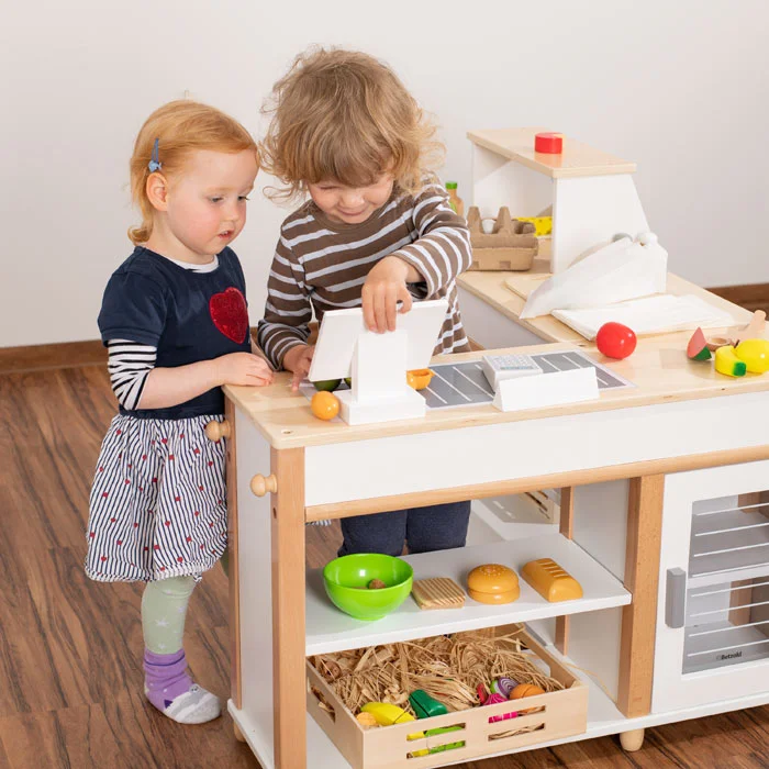 Holzspielzeug, Küchen-Spielset, Kinderkochnische, Holzlebensmittel, Spielzeugofen