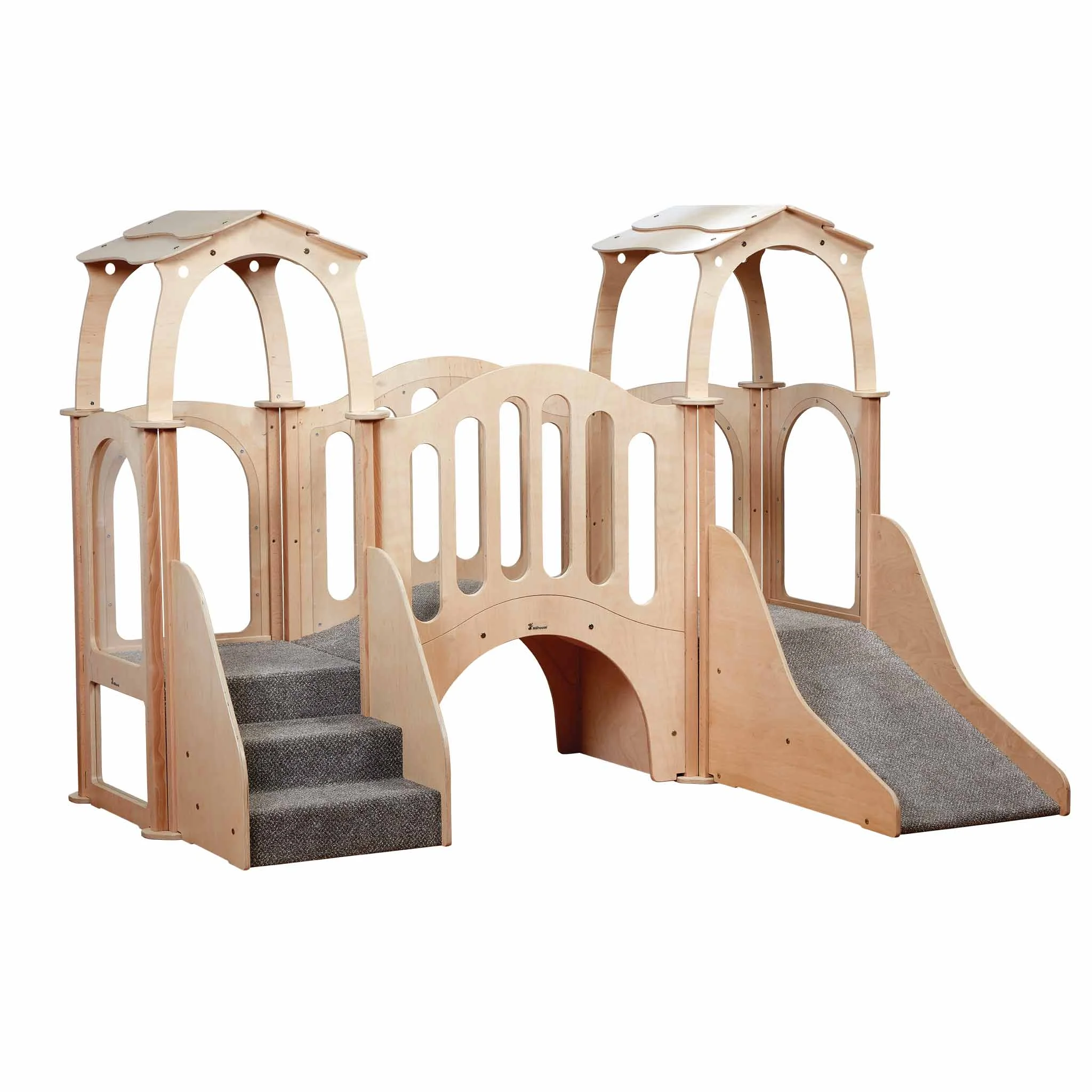 Spielturm, Kletterturm, Holz, Kletterstufen, Rutsche