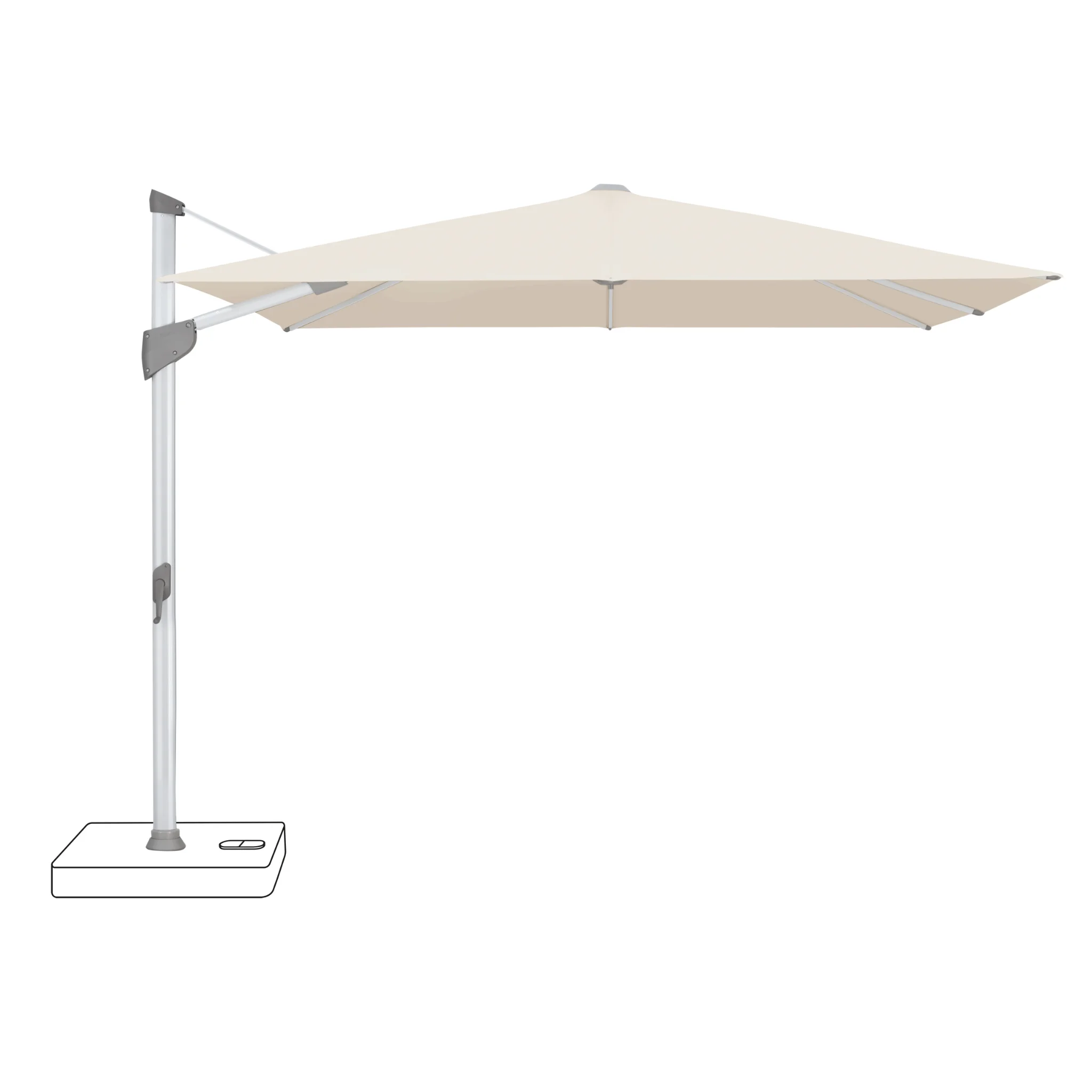 Schirm, Sonnenschirm, Aluminiumstange, Beige Stoff, Standfuß