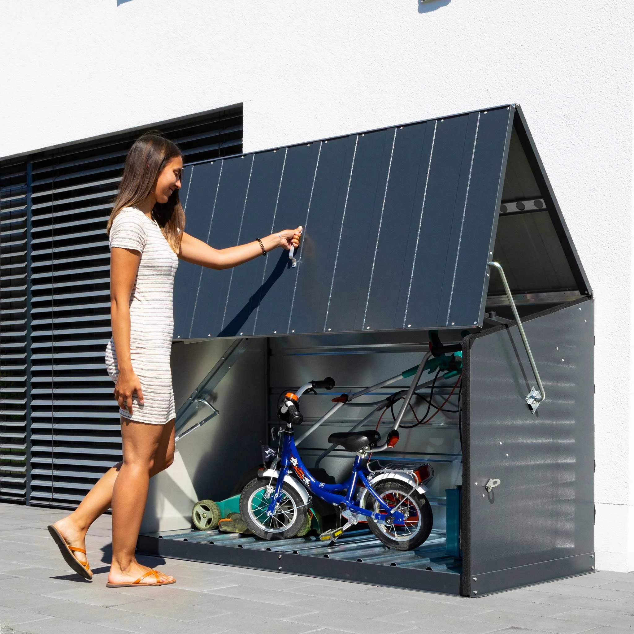 Fahrradanhänger, Kinderfahrrad, Außenaufbewahrung, Solaranlage, Gartenbox