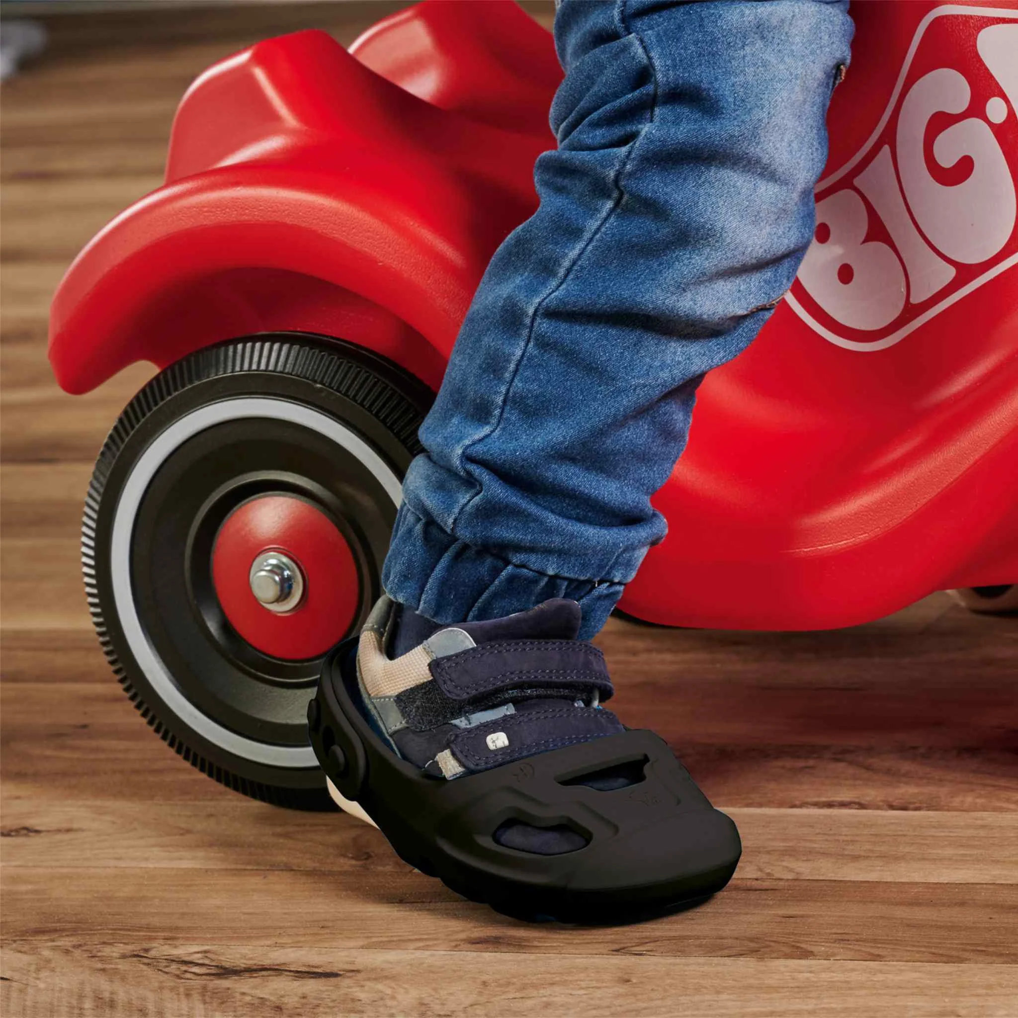 Kinderfahrrad, Laufrad, Schlupferschuh, Gummi-Sohle, Rot
