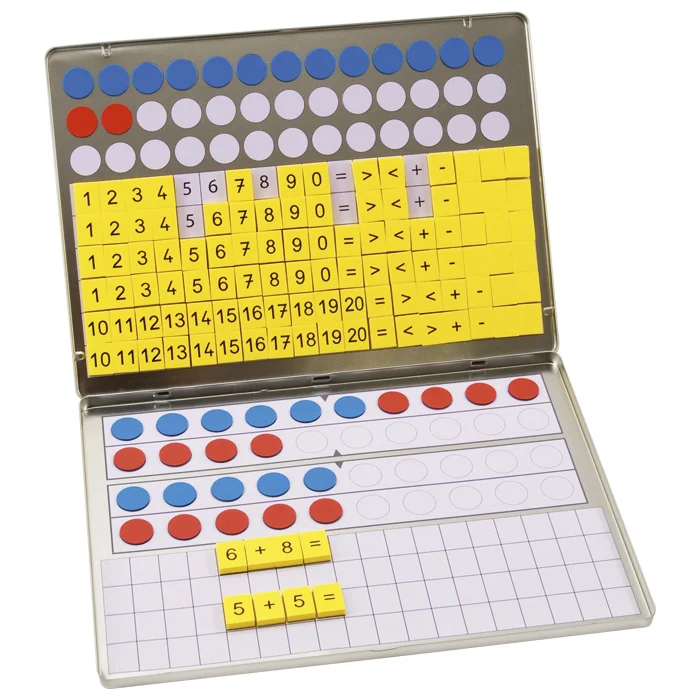 mathematik-lernset, tupferkarten, ziffernrahmen, farbenmarkierungen, kasette
