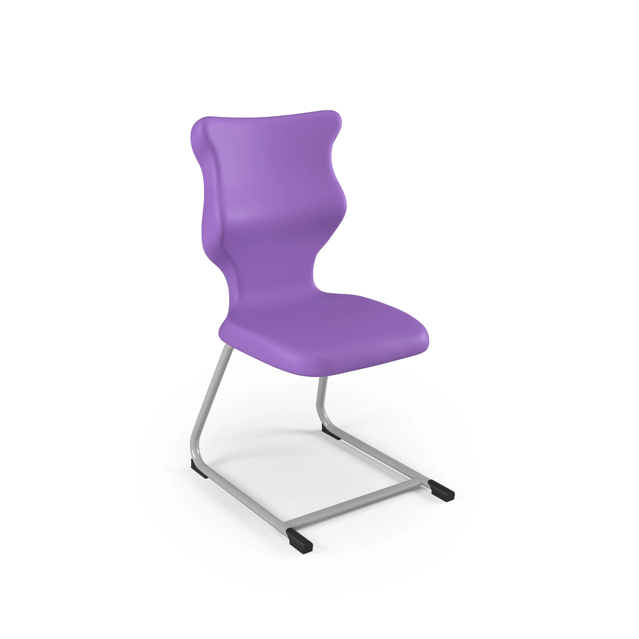 Freischwingerstuhl, lila Sitzschale, Metallgestell, ergonomische Rückenlehne