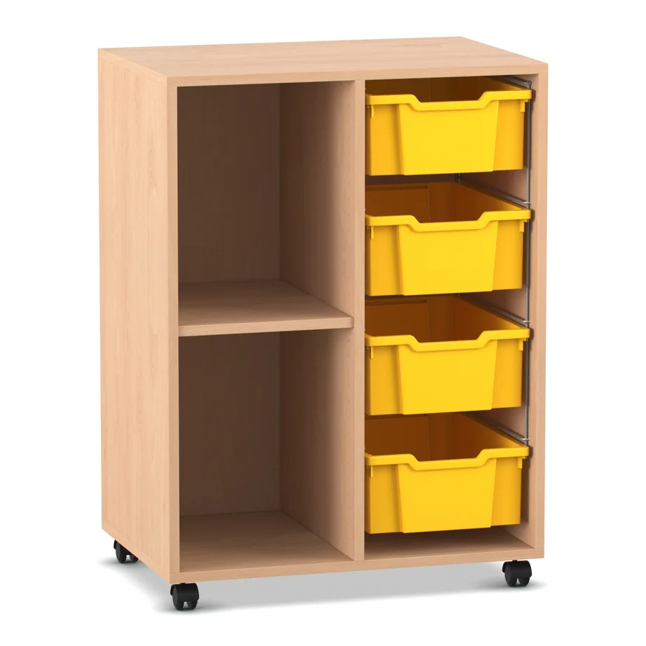 Klassenzimmerregal, 99,1 x 73,1 x 48, mit 4 Gratnells-Boxen und 1 Boden, Buche hell