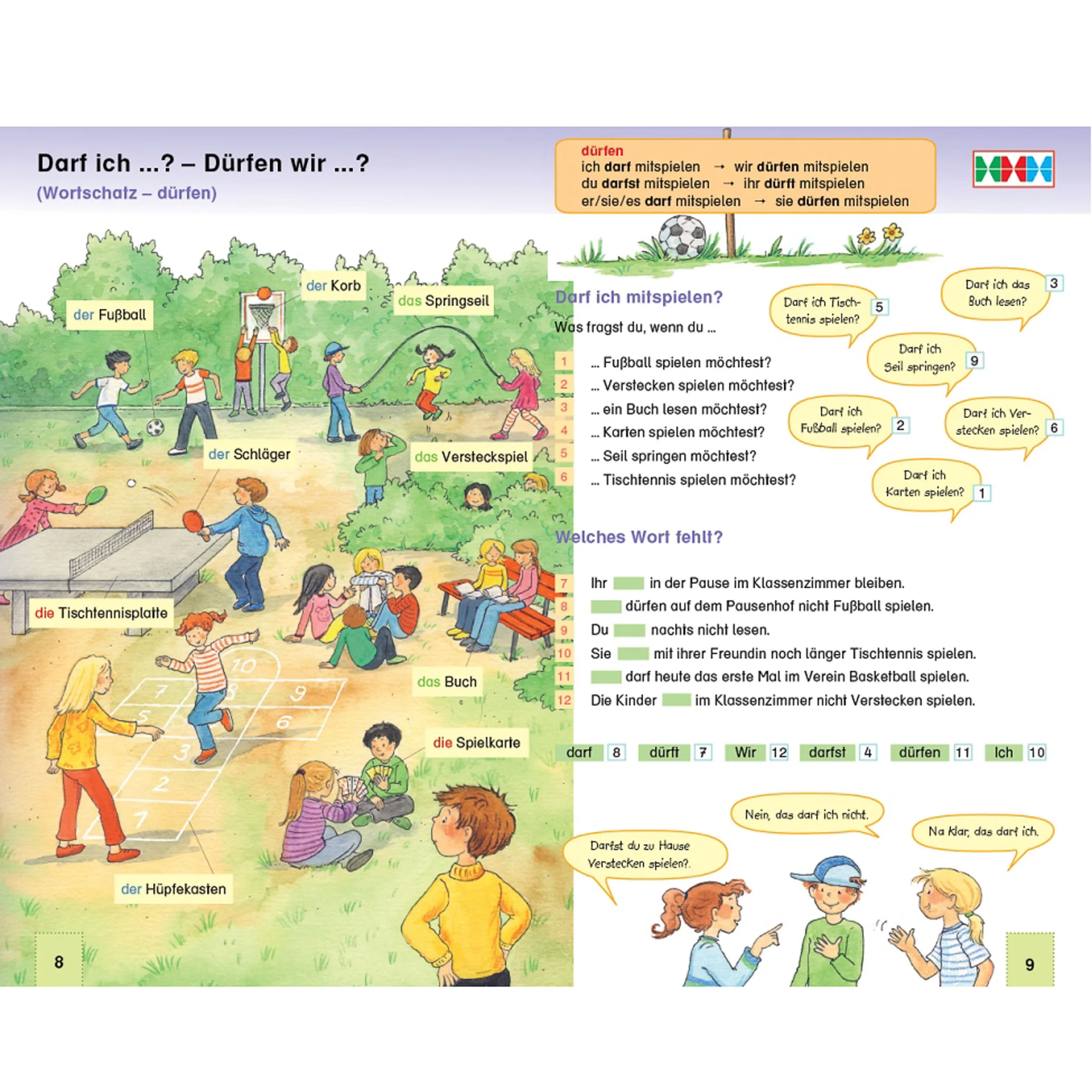 Schulhof, Spielplatz, Tischtennisplatte, Fußball, Spielkarten