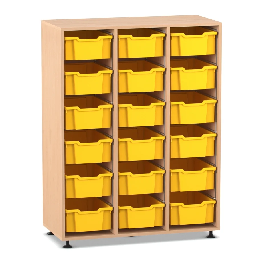 Mittelhohes Regal, 143,9 x 108,5 x 48 cm, mit 18 Boxen, Buche hell