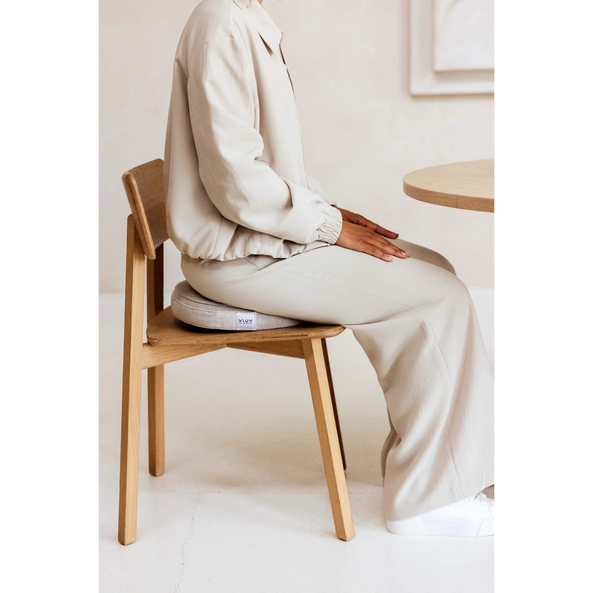 Sitzkissen, Rundes Kissen, Beige, Stoffbezug