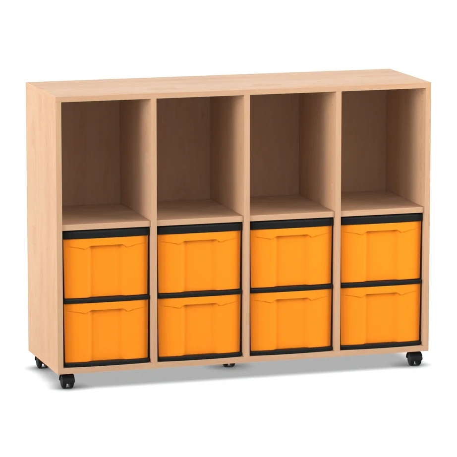 Klassenzimmerregal, 98 x 40,8 x 130,7, mit 4 Fächern und 8 Boxen, Buche hell