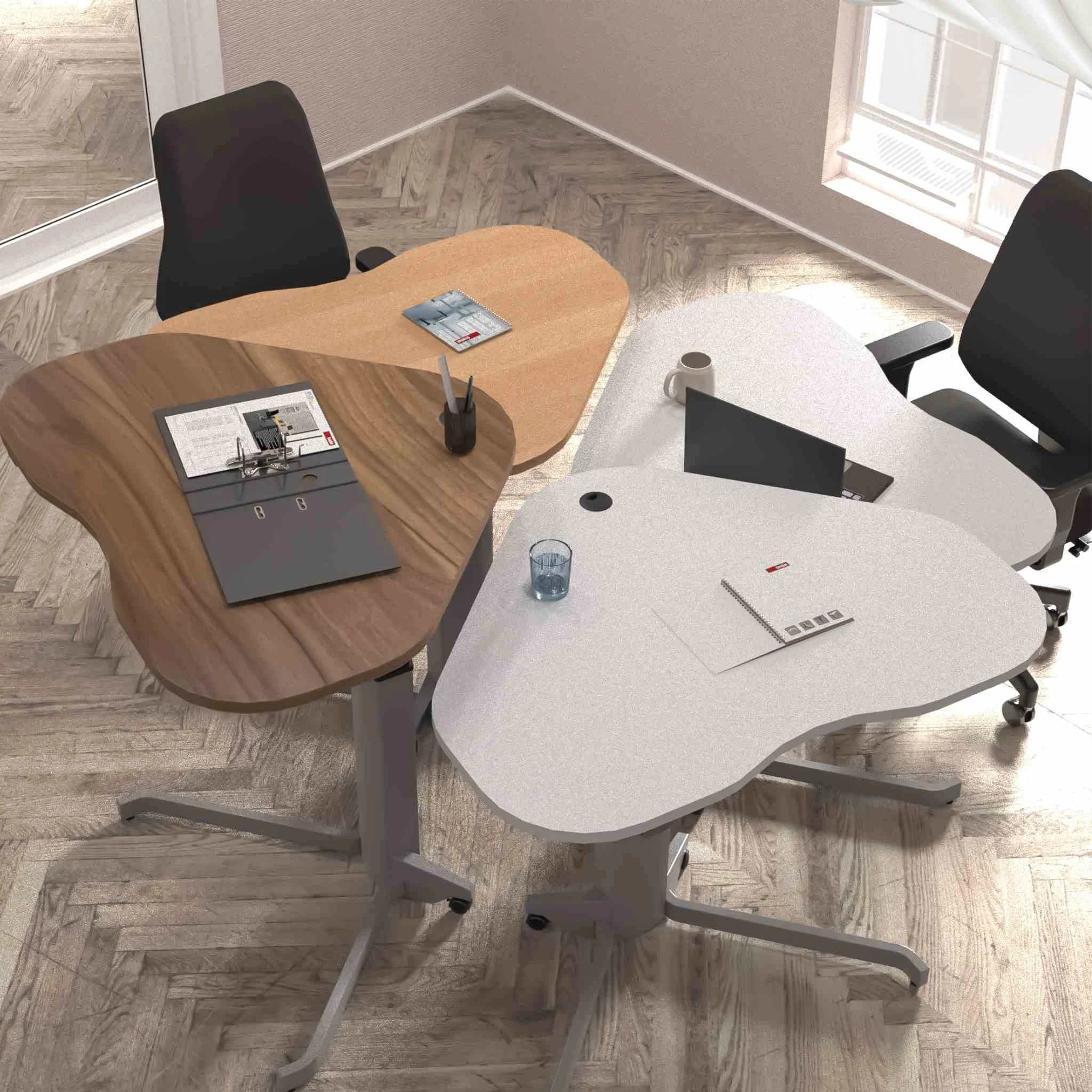 Schreibtischstuhl, Bürotisch, Arbeitsplatz, Holzdesign, Laptophalterung